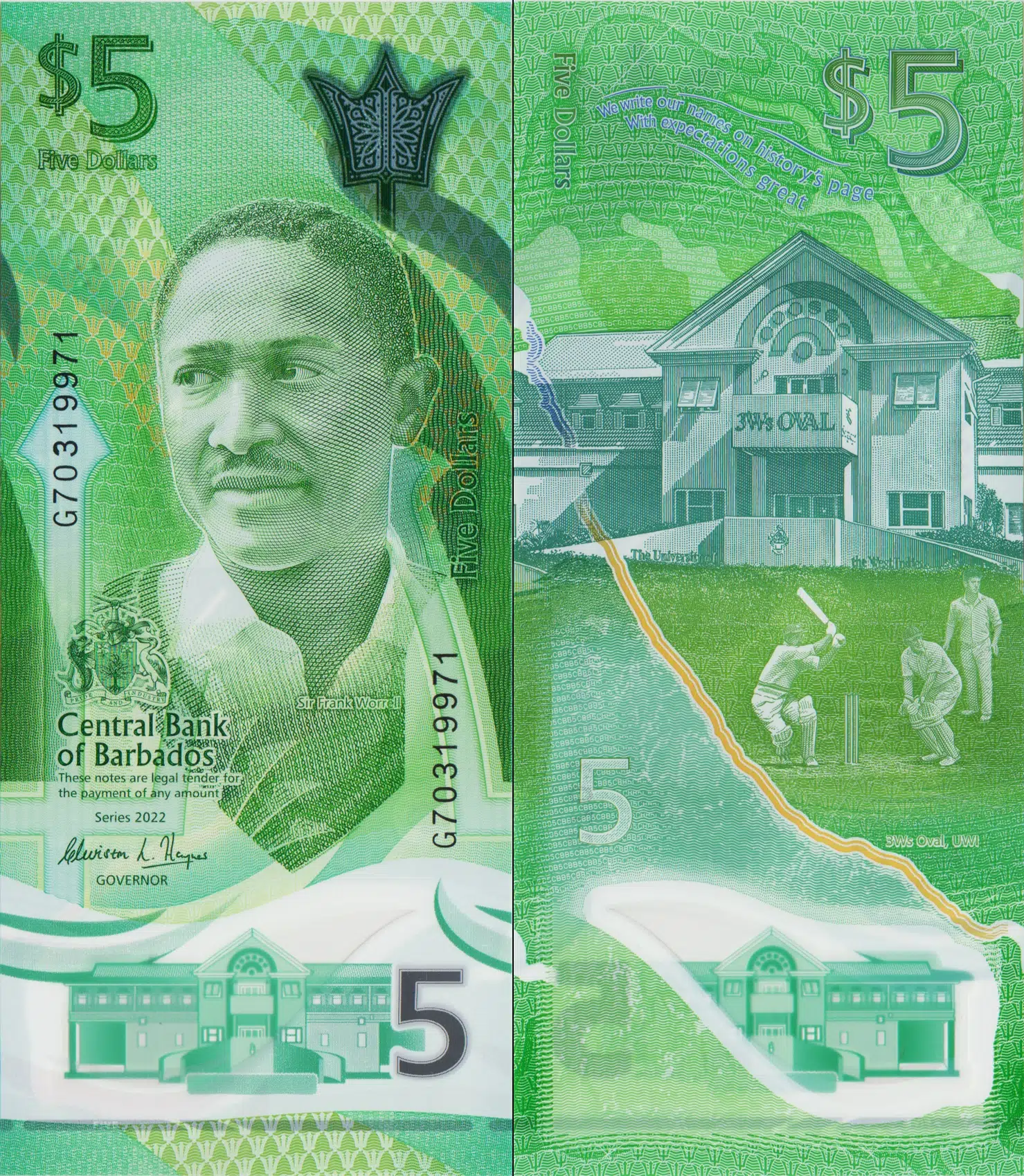BARBADOS 5 DOLAR 2022 POLYMER. ÇİL KONDİSYON.