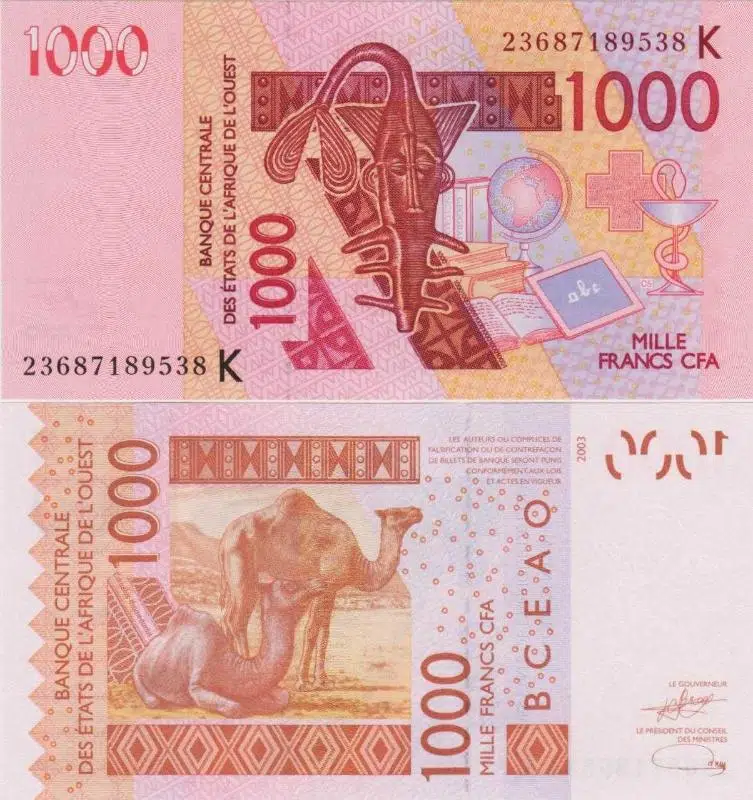 BATI AFRİKA PARA BİRLİĞİ 1000 FRANK 2023 K HARFİ=SENEGAL. 1000 CFA FRANGI. ÇİL KONDİSYON