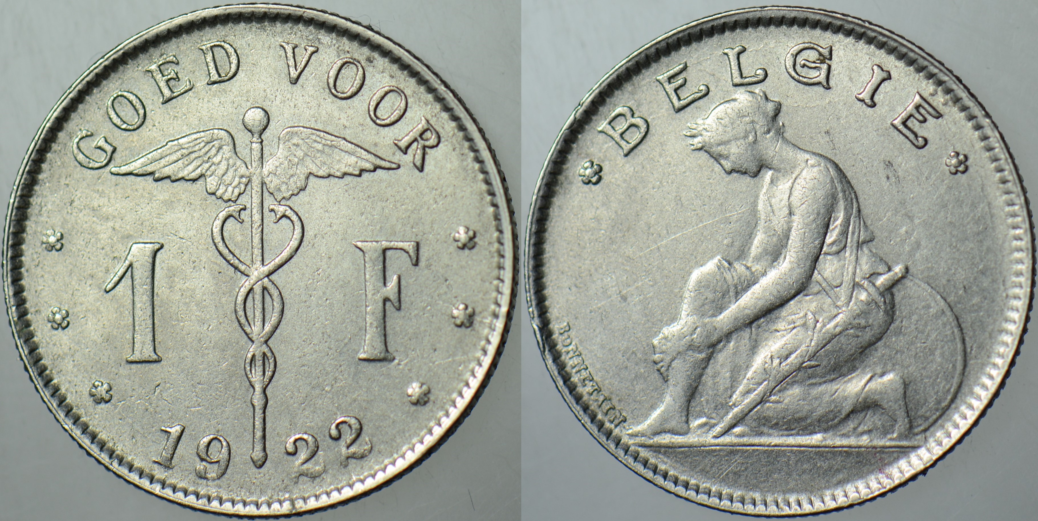 BELÇİKA 1 FRANK 1922 ÇİLALTI(-).