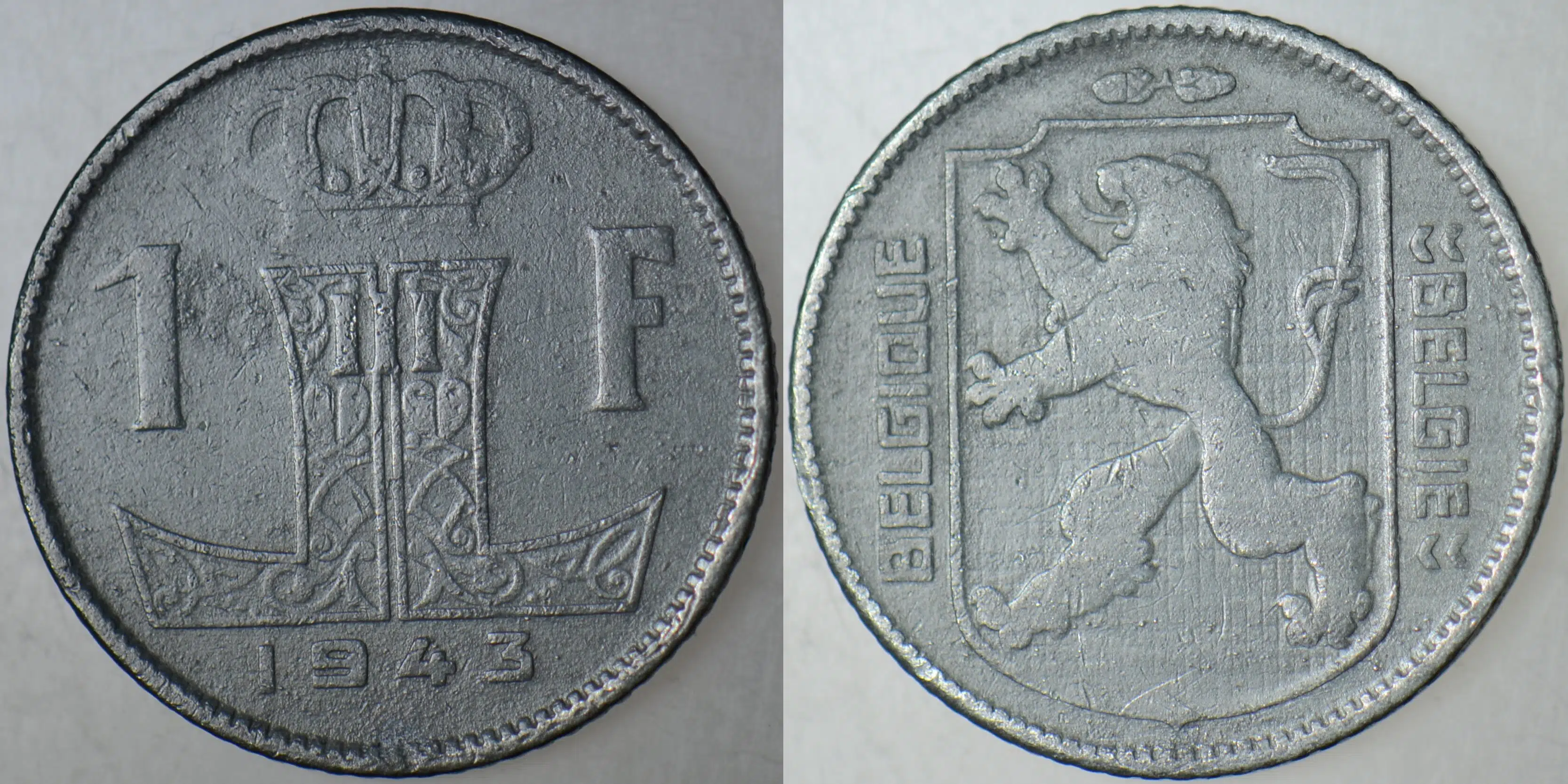 BELÇİKA 1 FRANK 1943. İKİNCİ DÜNYA SAVAŞI DÖNEMİ ÇİNKO.