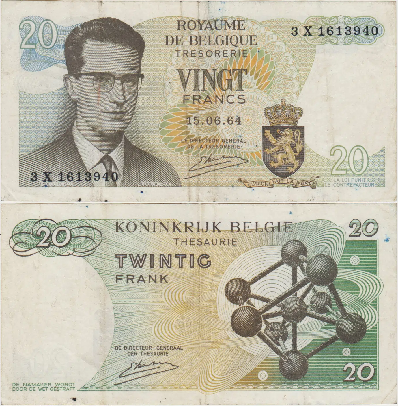 BELÇİKA 20 FRANK 1964 ÇOK TEMİZ+