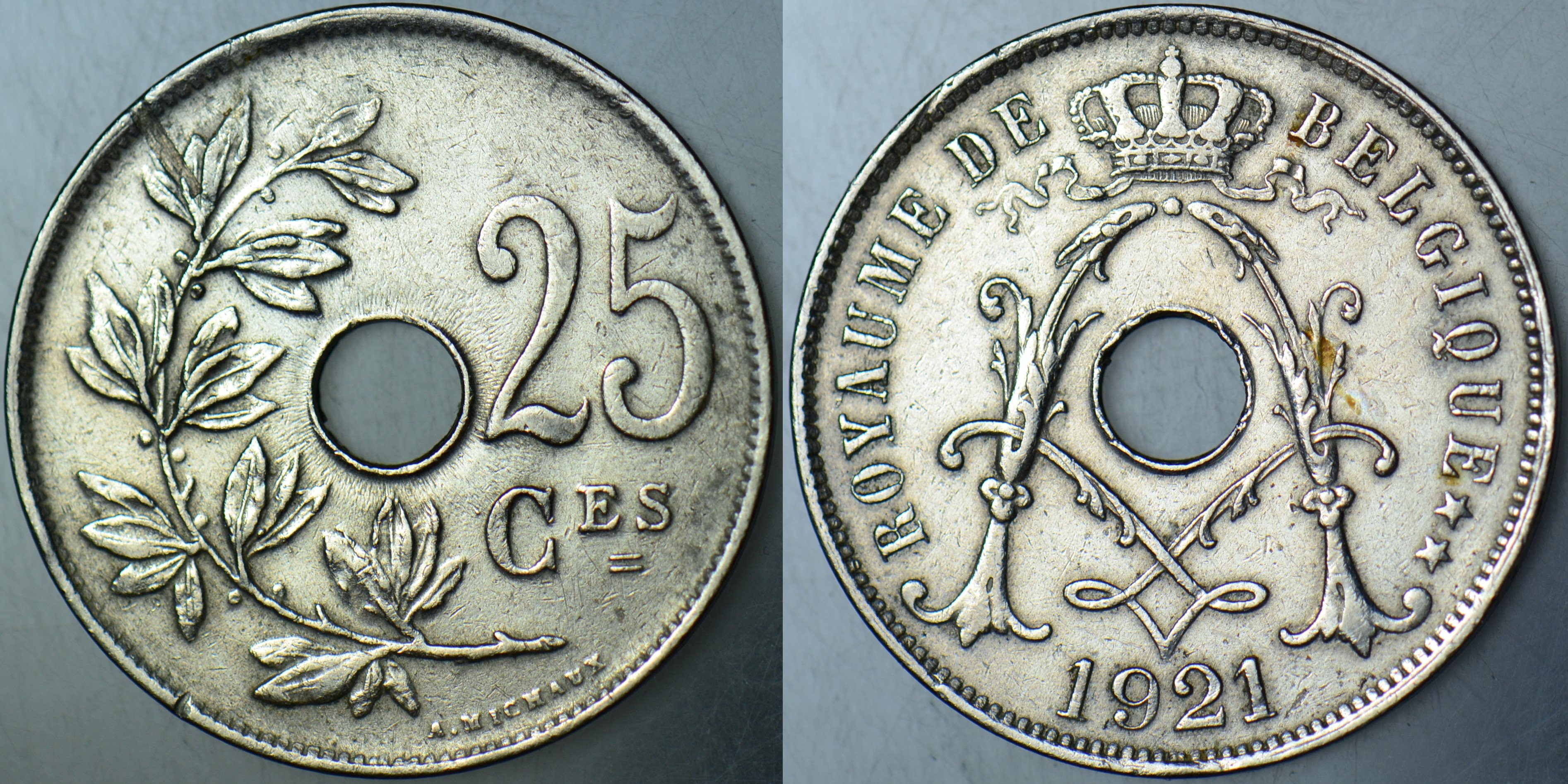 BELÇİKA 25 CENTİMES 1921.