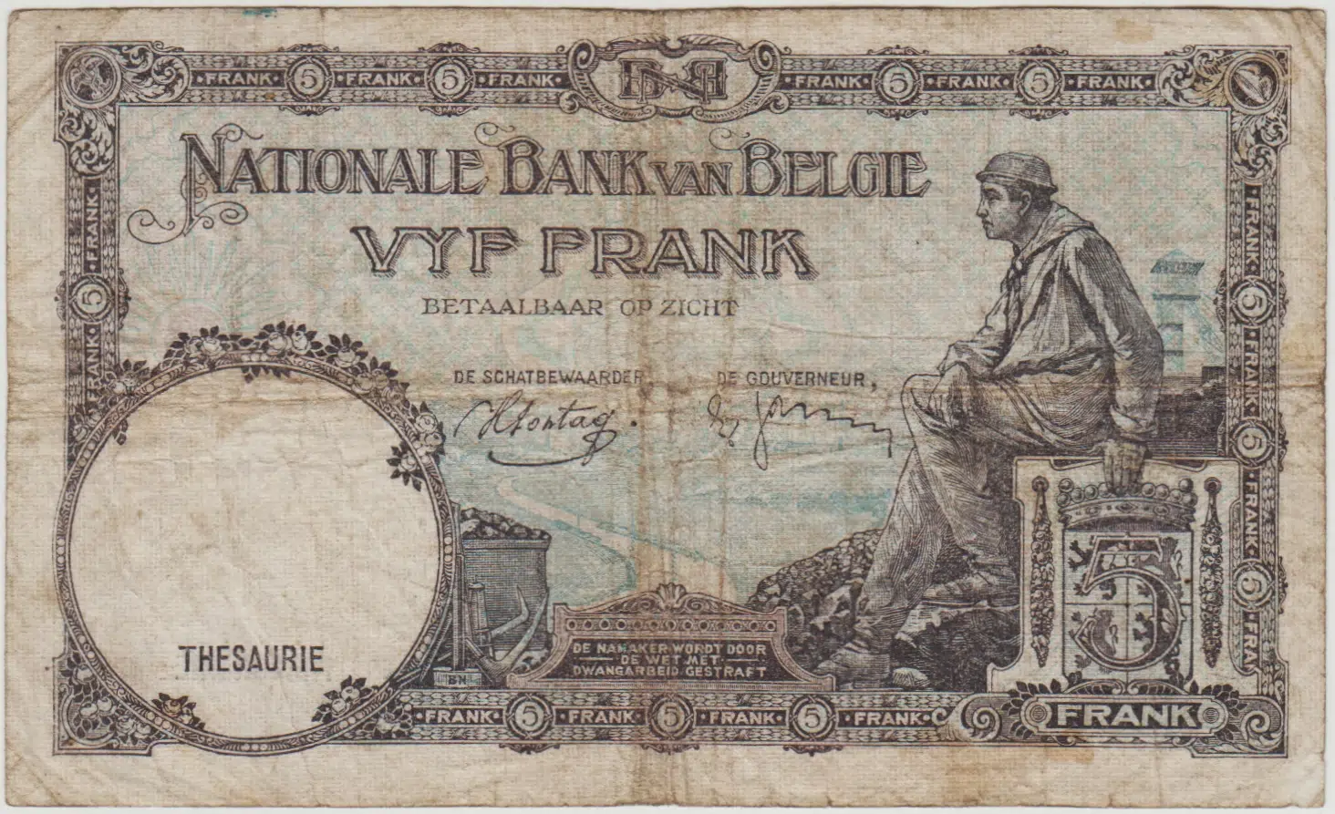 BELÇİKA 5 FRANK 1938 TEMİZ+