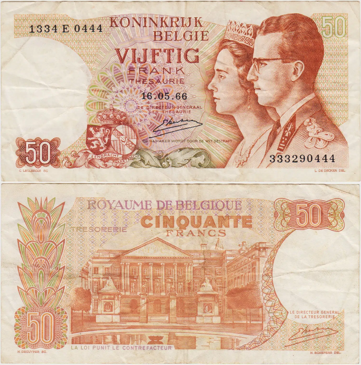 BELÇİKA 50 FRANK 1966 ÇOK TEMİZ.