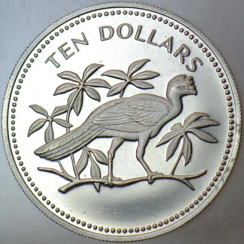 BELİZE 10 DOLAR 1974 PROOF BASKI. 21.000 ADET BASILMIŞTIR. BÜYÜK BOY 40 mm ÇİL KONDİSYON. NADİR.