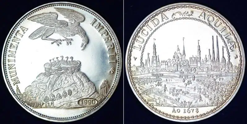 BERLİN PRUSYA 1678 TARİHLİ THALER 1990 GÜMÜŞ REPLİKA ÖZEL ÜRETİMİ. 11,2 gr ORİJİNAL KADİFELİ KUTU VE KİTAPÇIĞIYLA ÇİL KONDİSYON