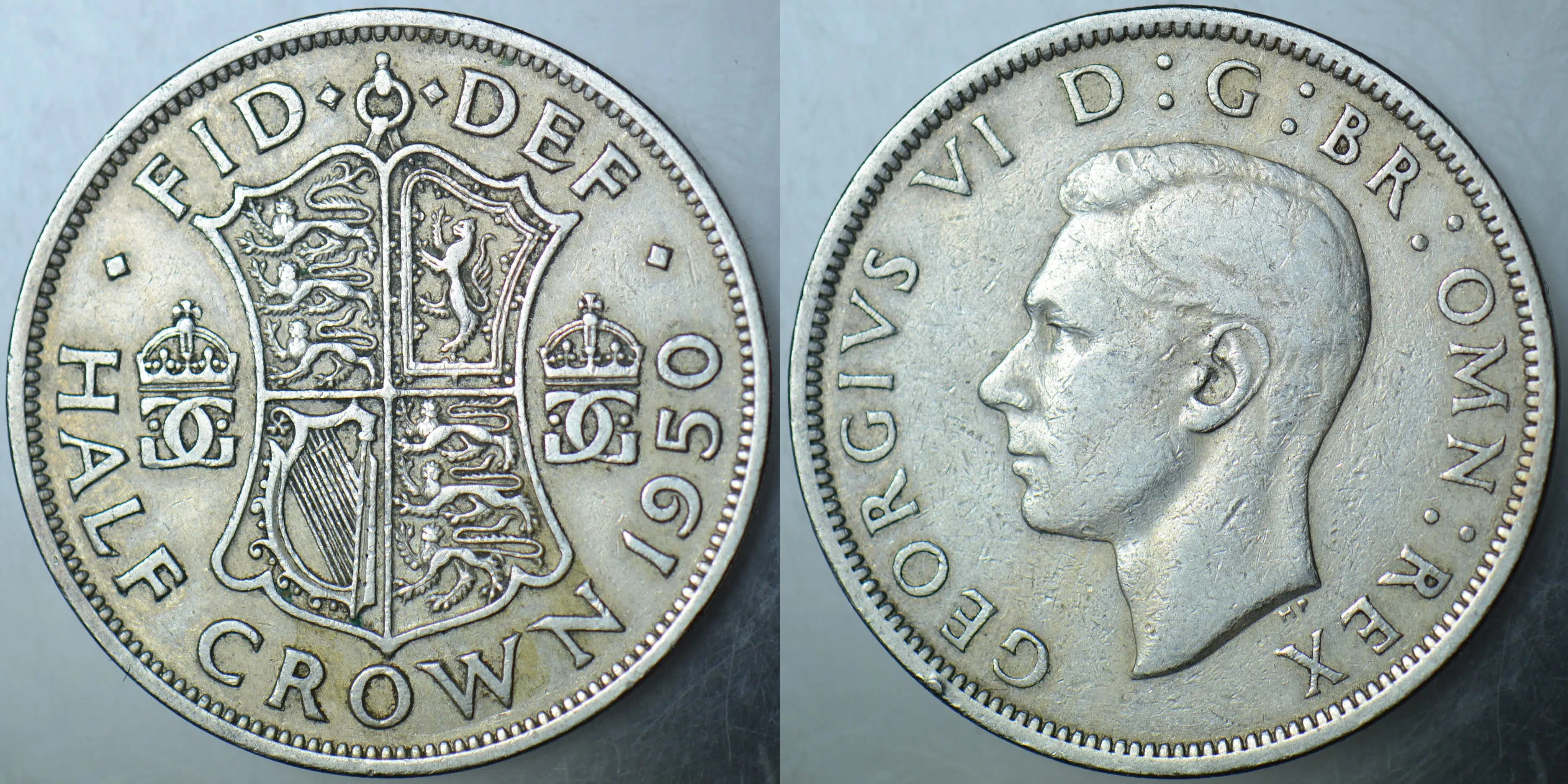 BİRLEŞİK KRALLIK 1/2 CROWN 1950 KRAL 6. GEORGE (Kraliçe II. Elizabeth'in babası). 32.3 mm. İNGİLTERE