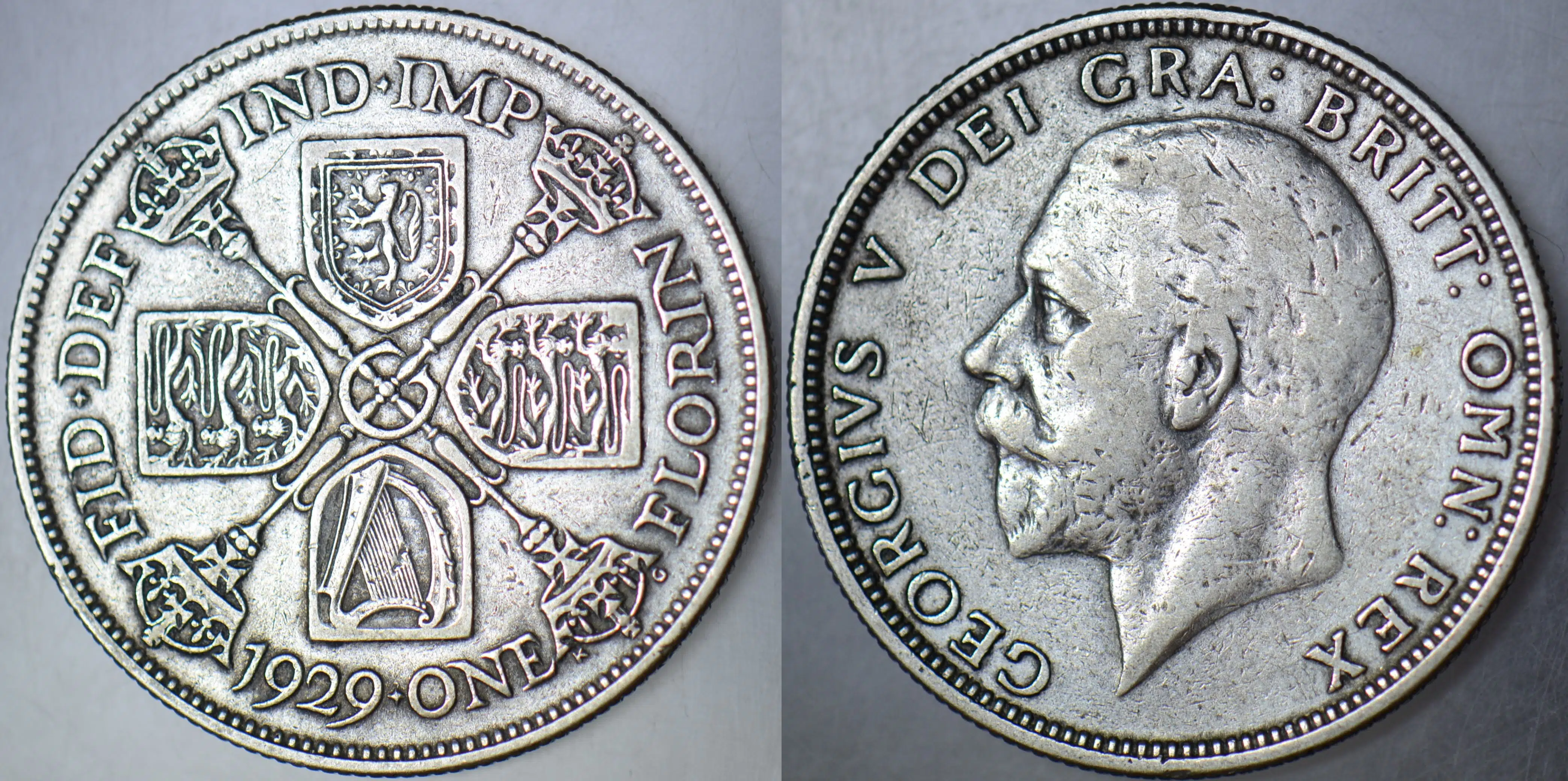 BİRLEŞİK KRALLIK 1 FLORİN 1929 GÜMÜŞ. KRAL 5. GEORGE DÖNEMİ. 11,3 gr 28,5 mm. İNGİLTERE.