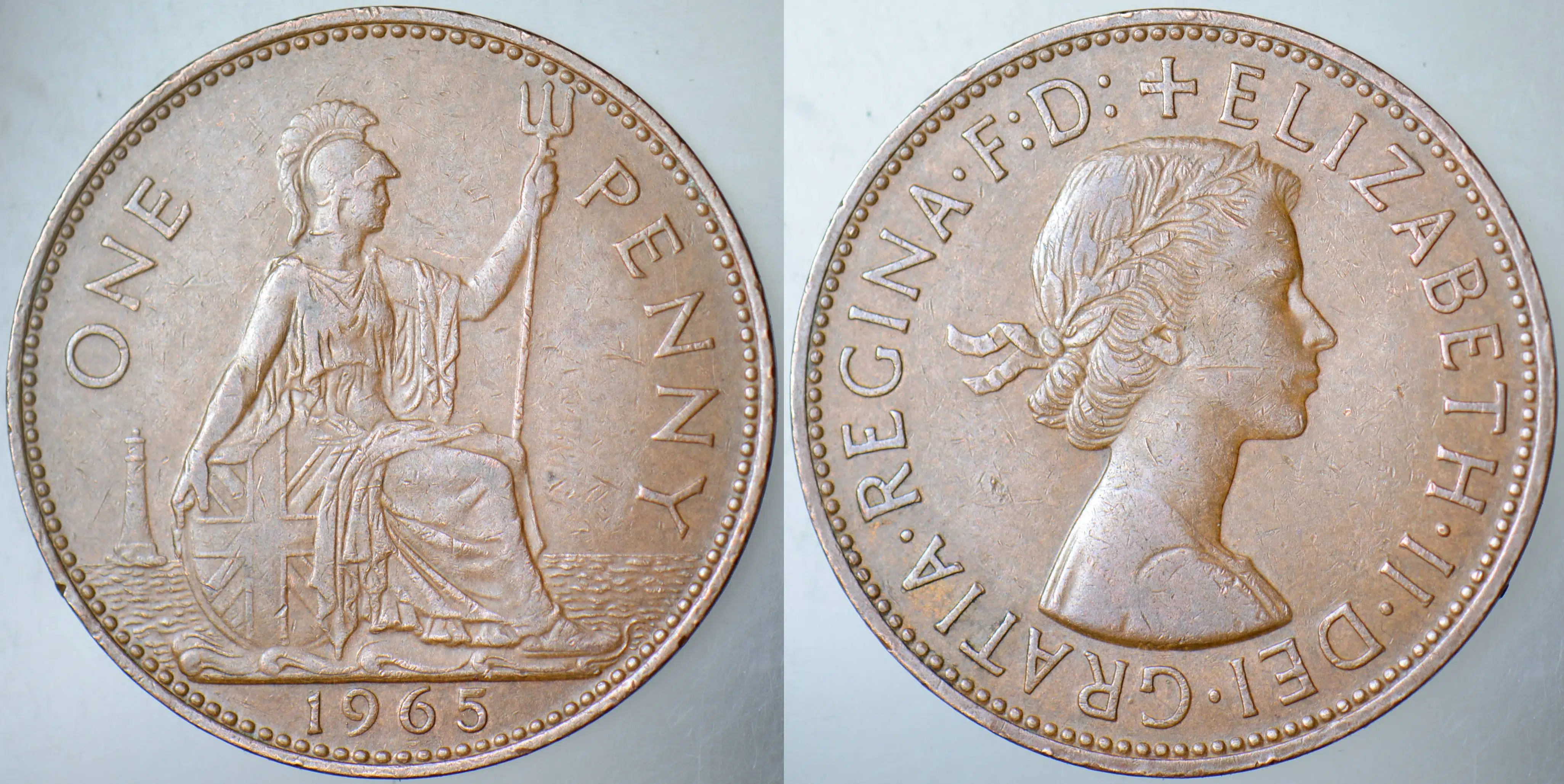 BİRLEŞİK KRALLIK 1 PENNY 1965 KRALİÇE II. ELİZABETH 31 mm İNGİLTERE.