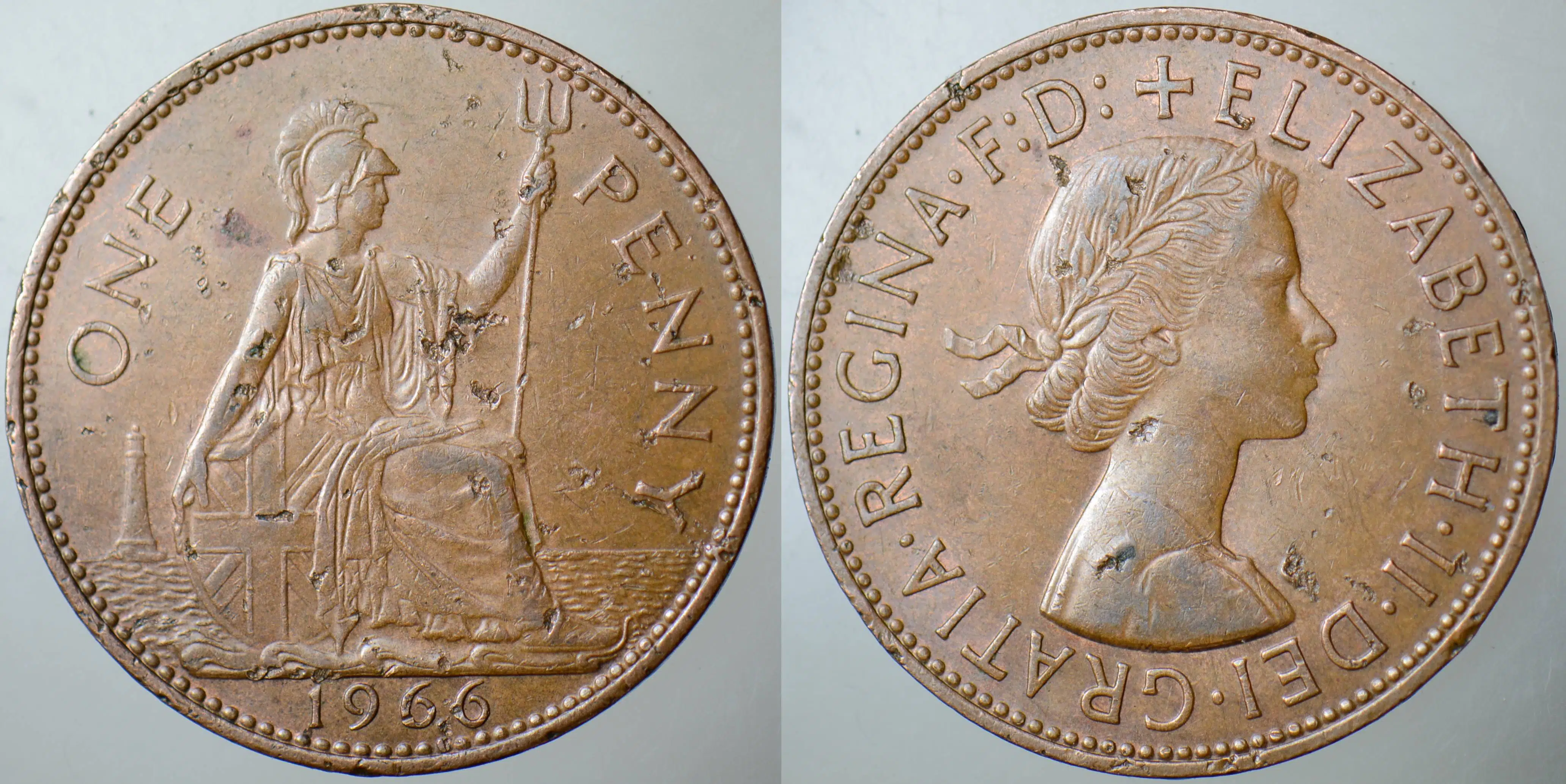 BİRLEŞİK KRALLIK 1 PENNY 1966 KRALİÇE II. ELİZABETH 31 mm İNGİLTERE.