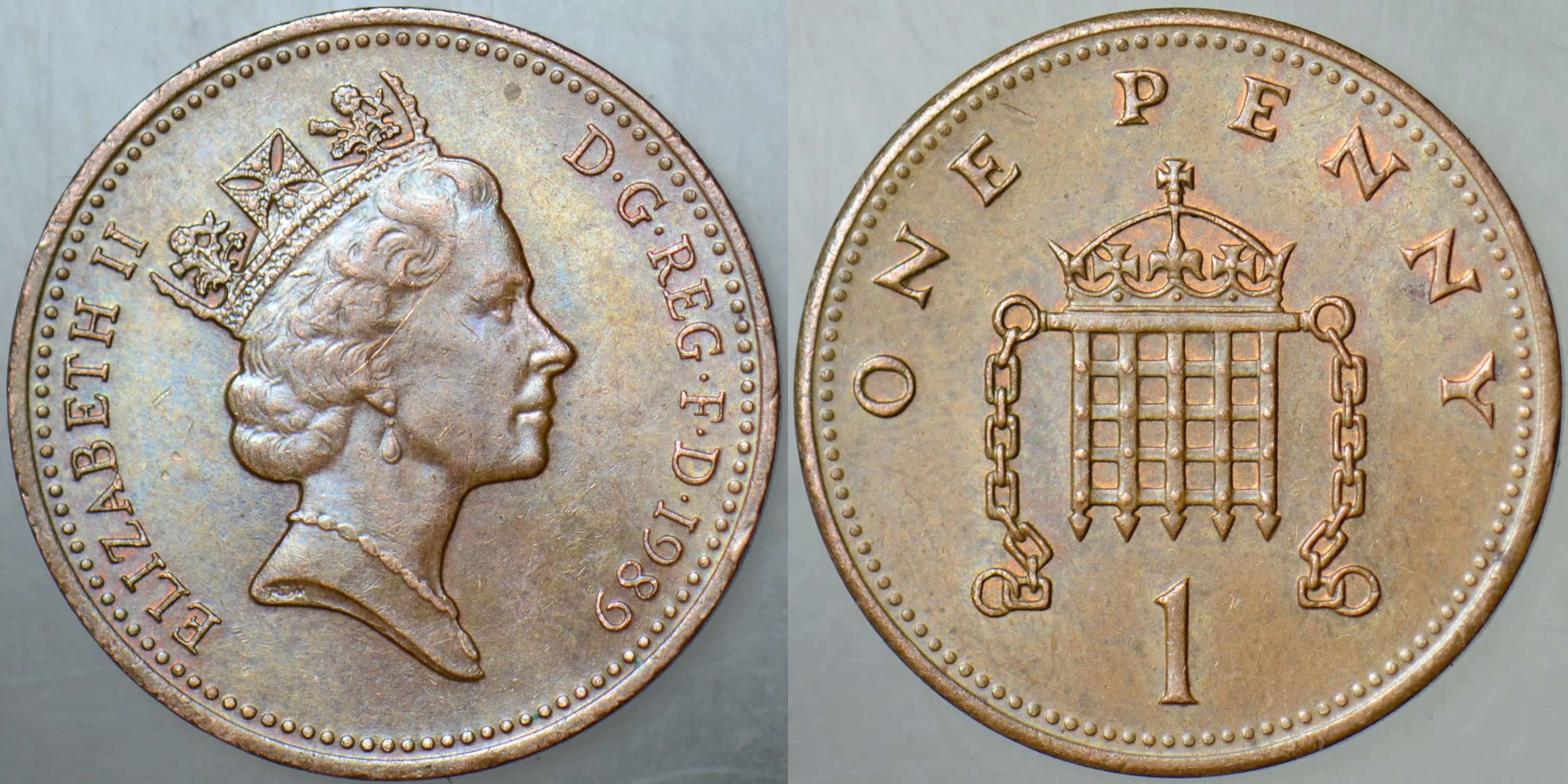 BİRLEŞİK KRALLIK 1 PENNY 1989 İNGİLTERE. KRALİÇE II. ELİZABETH. 20.3 mm
