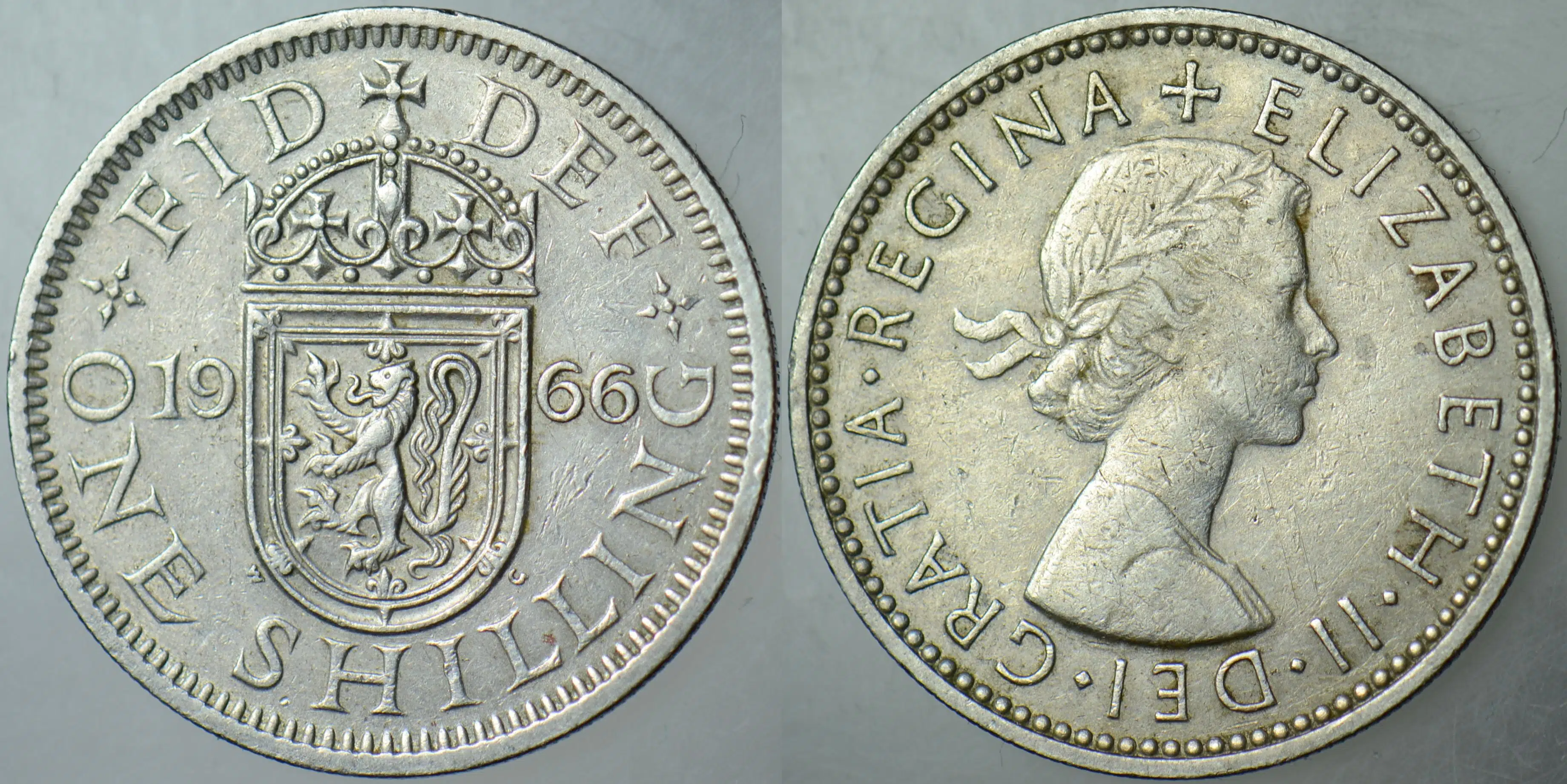 BİRLEŞİK KRALLIK 1 ŞİLİN 1966 İSKOÇYA ARMALI. KRALİÇE II. ELİZABETH 23 mm.