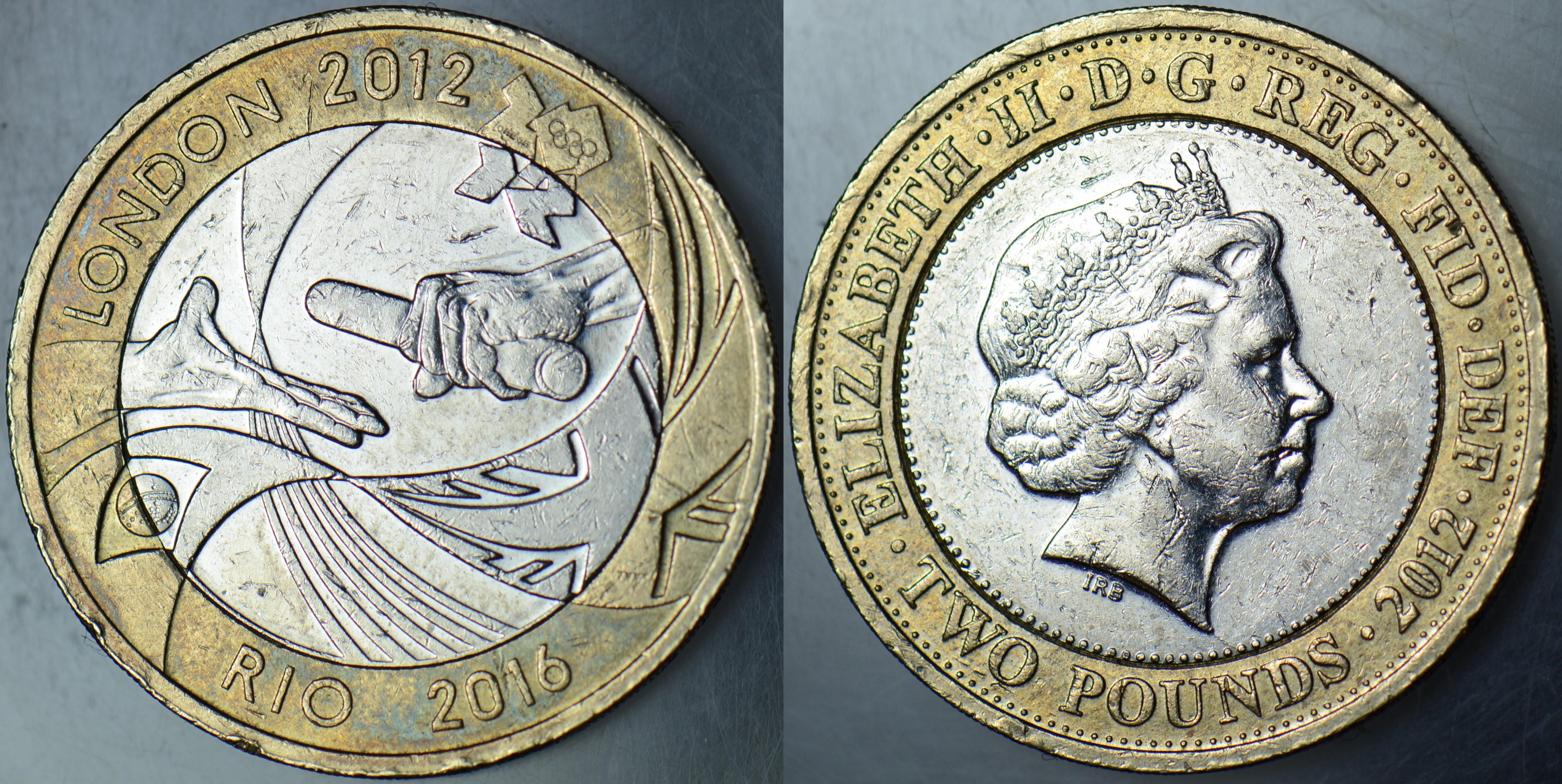 BİRLEŞİK KRALLIK 2 POUND 2012 HATIRA-OLİMPİYATLARIN LONDRA'DAN RİO'YA DEVRİ 2016. İNGİLTERE