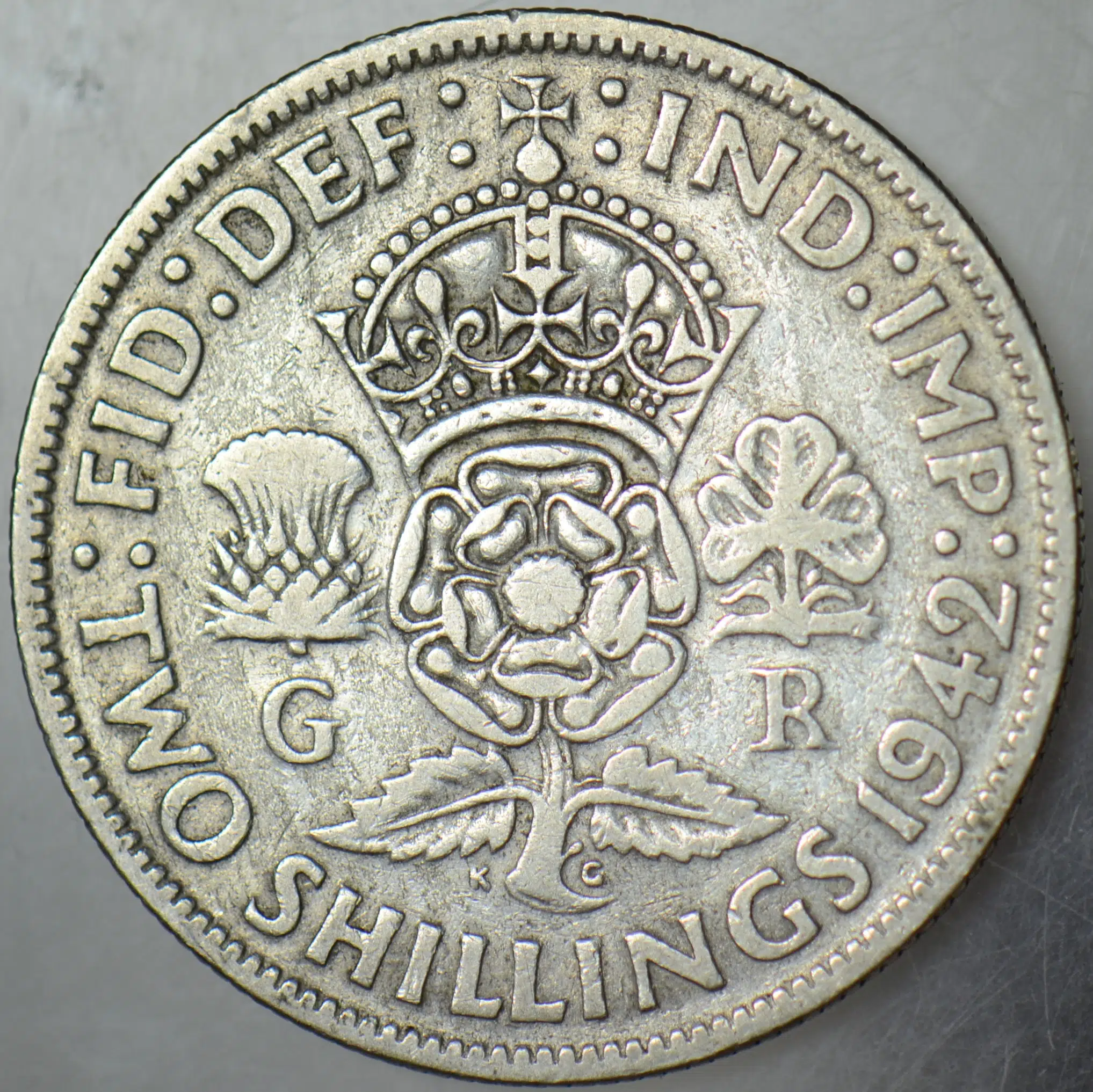 BİRLEŞİK KRALLIK 2 ŞİLİN 1942 GÜMÜŞ. KRAL 6. GEORGE - İKİNCİ DÜNYA SAVAŞI DÖNEMİ. 11,0 gr.