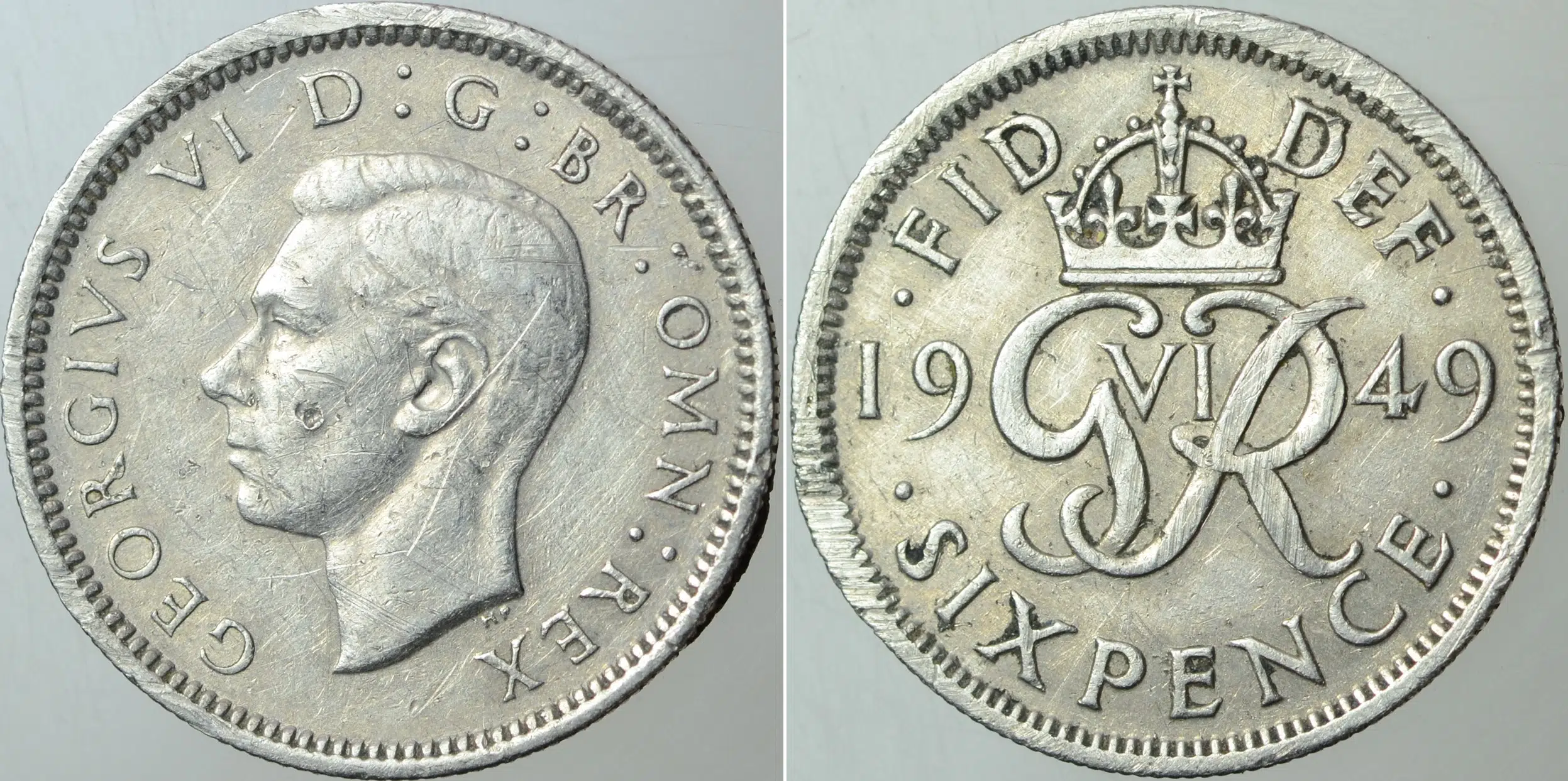 BİRLEŞİK KRALLIK 6 PENCE 1949 KRAL 6. GEORGE (II. ELİZABETH'İN BABASI) İNGİLTERE.