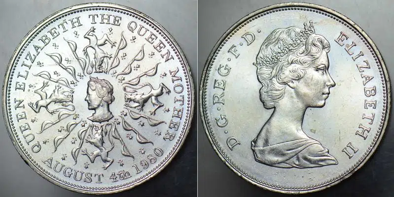 BİRLEŞİK KRALLIK HATIRA 25 PENCE 1980 KRALİÇE II. ELİZABETH'İN ANNESİ 80. DOĞUM GÜNÜ 38,6 mm. İNGİLTERE. ÇİL(-)
