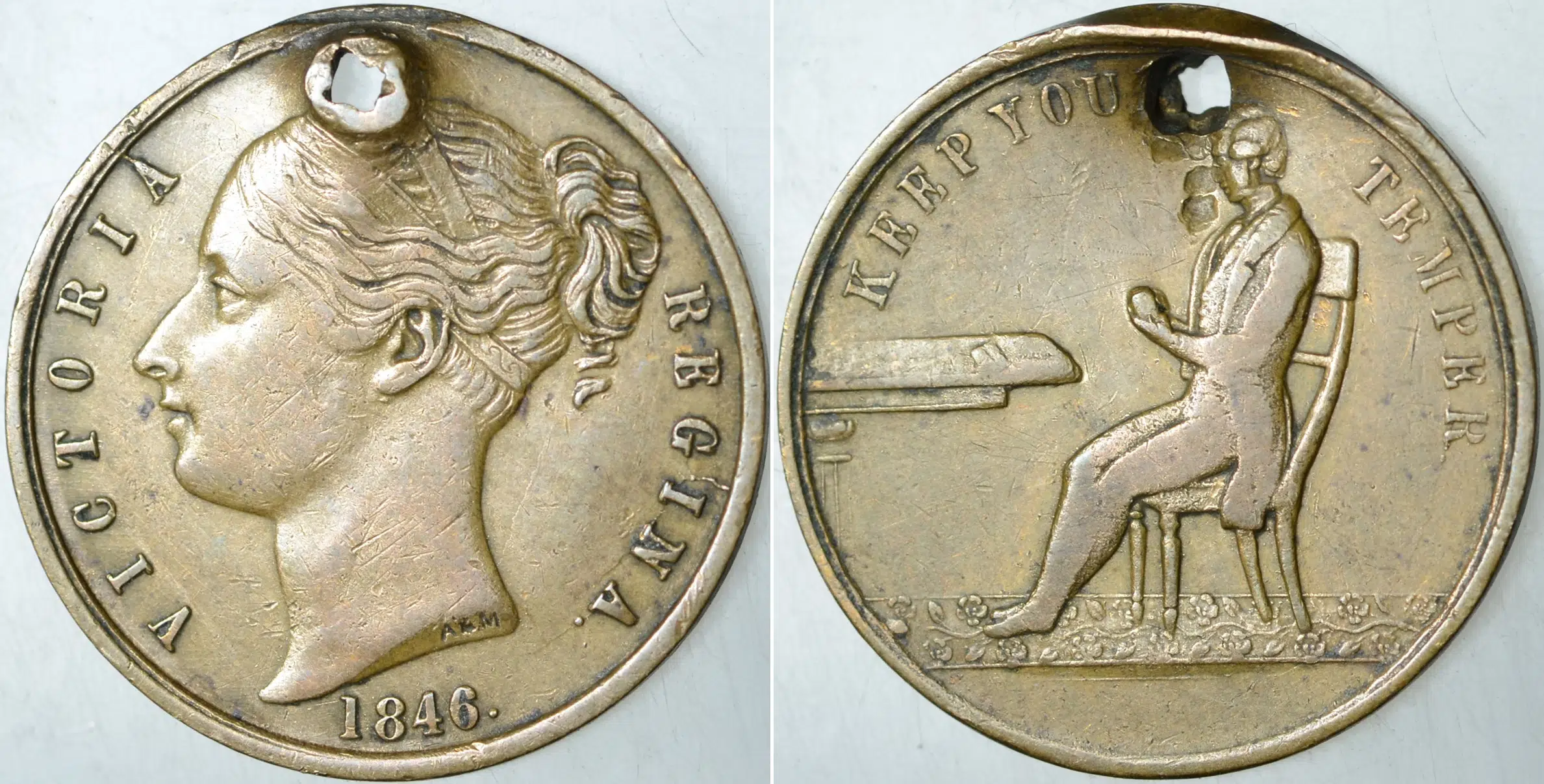 BİRLEŞİK KRALLIK OYUN JETONU 1846 KEEP YOUR TEMPER. KRALİÇE VICTORIA 22 mm ÇAPINDA.