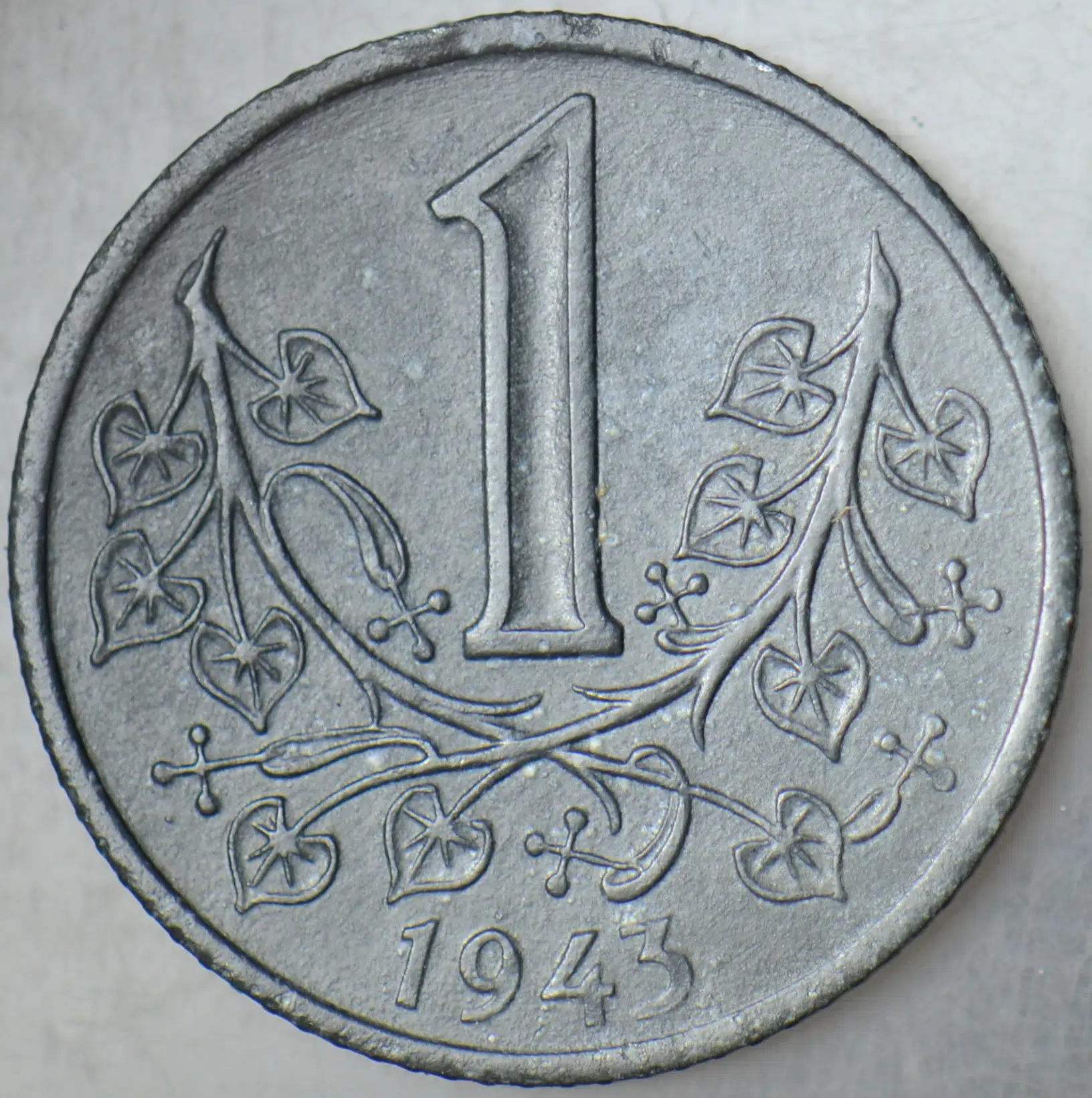 BOHEMYA MORAVYA PROTEKTORASI 1 KORUNA1941 ÇİNKO. II. DÜNYA SAVAŞI III. REİCH ÖZEL BÖLGE.