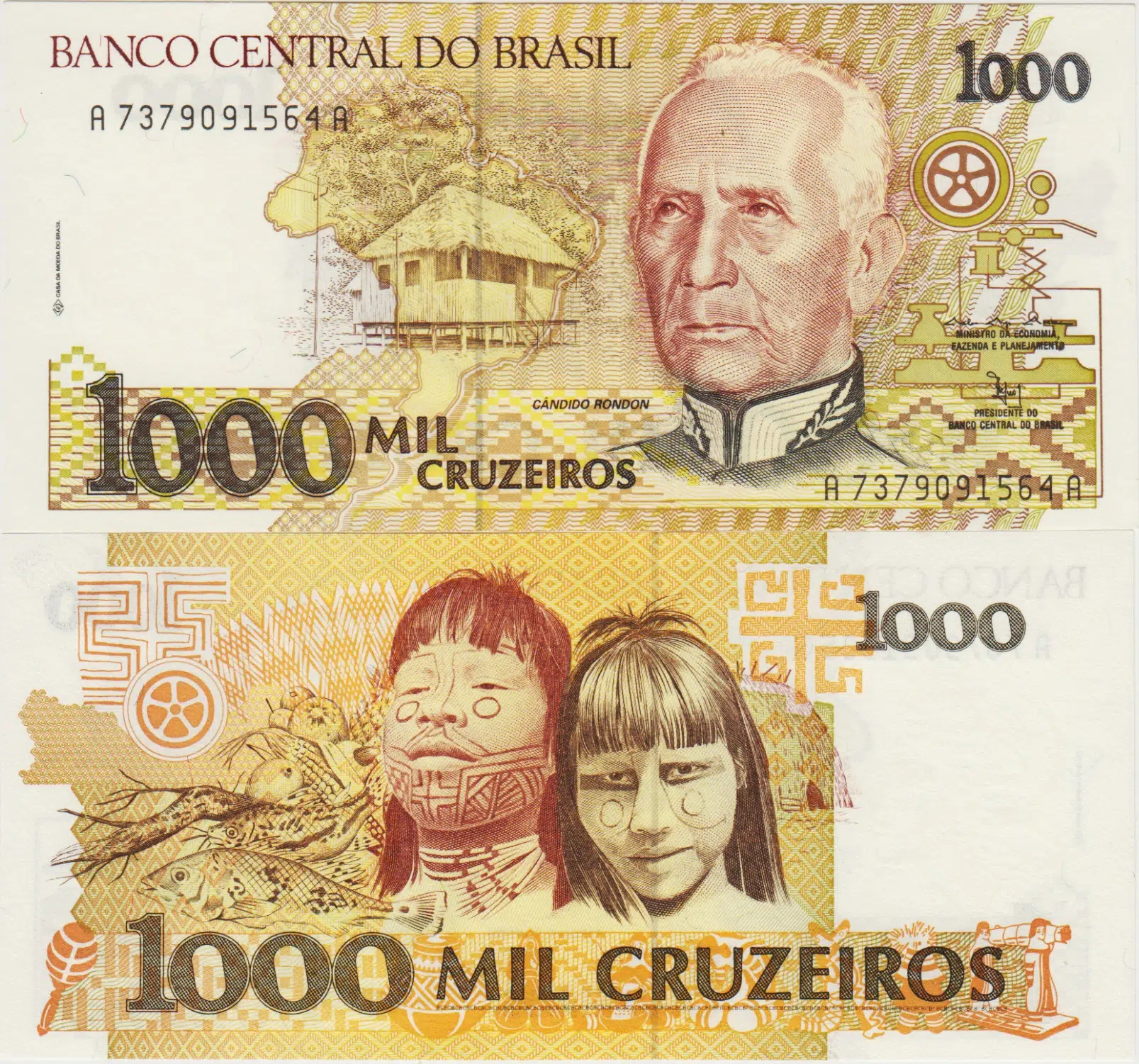 BREZİLYA 1000 CRUZEIROS 1991 AMAZON YERLİLERİ TEMALI. ÇİL KONDİSYON.