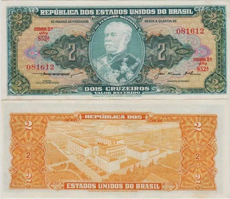 BREZİLYA 2 CRUZEIROS 1956. KENARLARDA BELLİ BELİRSİZ ÇOK HAFİF SARARMA VAR ÇİL(-) KONDİSYON.