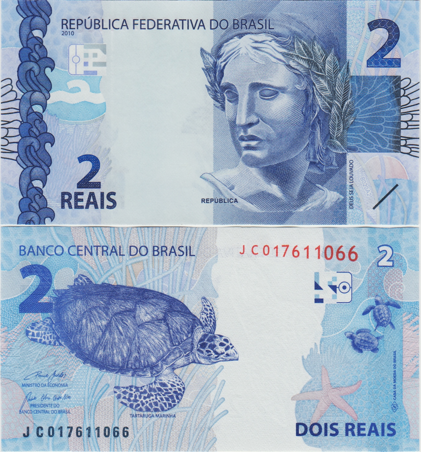 BREZİLYA 2 REAİS 2010 (2022) DENİZ KAPLUMBAĞASI TEMALI. ÇİL.