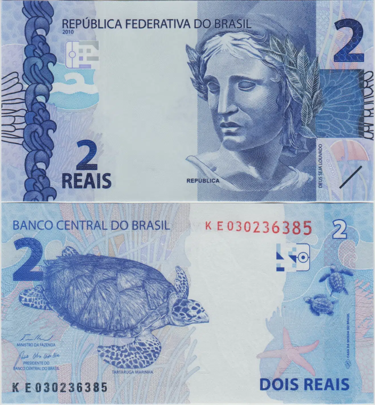 BREZİLYA 2 REAİS 2010 (2023) DENİZ KAPLUMBAĞASI TEMALI. ÇİL.