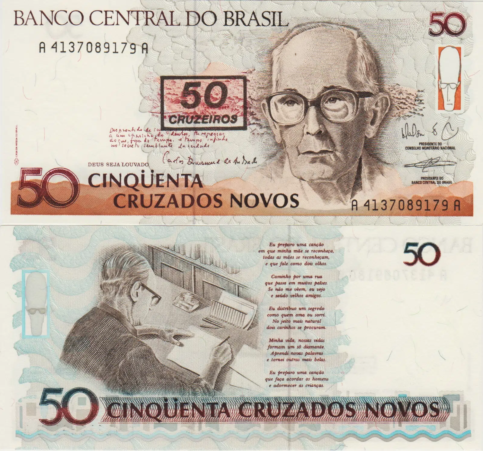 BREZİLYA 50 CRUZEIROS 1990 pick 223 ÇİL KONDİSYON.
