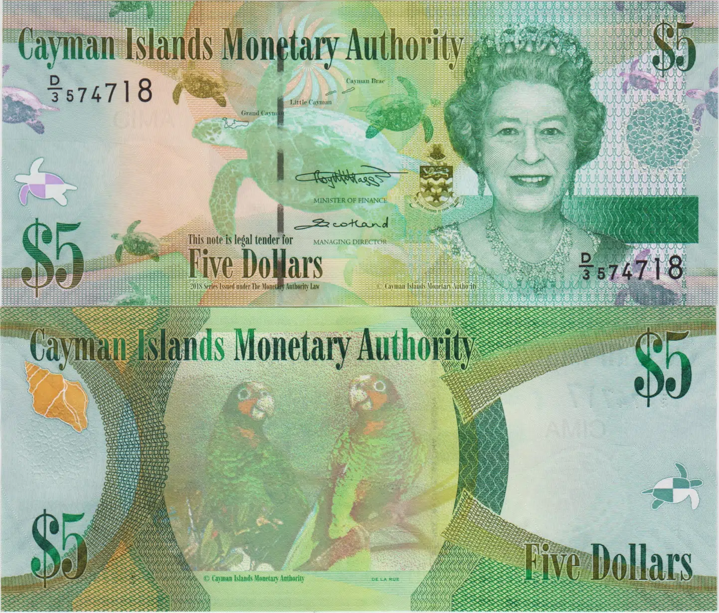 CAYMAN ADALARI 5 DOLAR 2018 KRALİÇE II. ELİZABETH. ÇİL KONDİSYON.