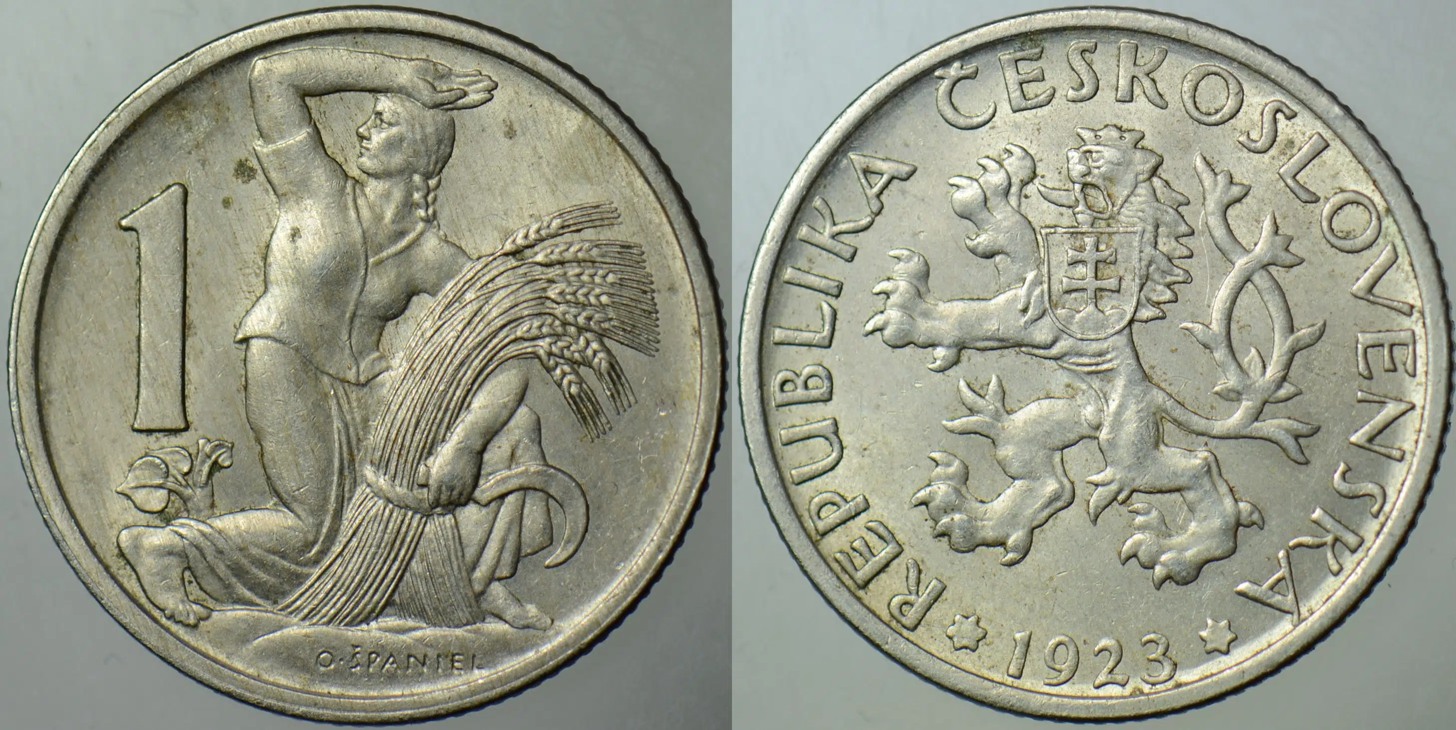 ÇEKOSLOVAKYA 1 KORUNA 1923 ÇİFTÇİ KADIN TEMALI. ÇİLALTI.