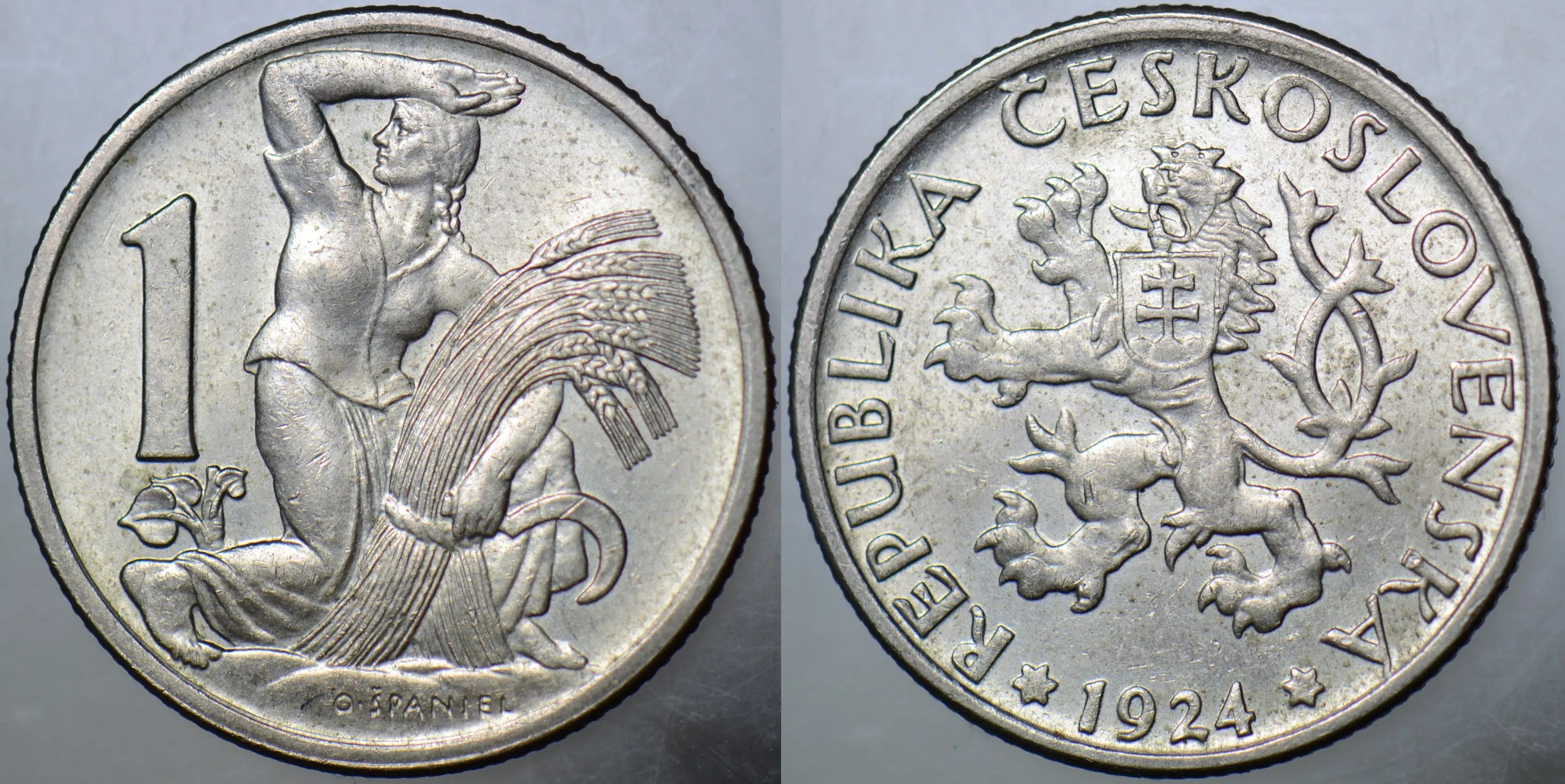 ÇEKOSLOVAKYA 1 KORUNA 1924 ÇİFTÇİ KADIN TEMALI. ÇİL(-)