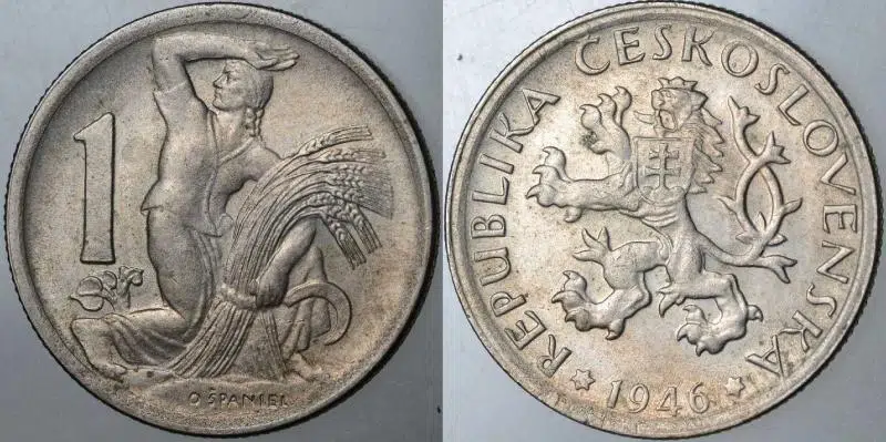 ÇEKOSLOVAKYA 1 KORUNA 1946 ÇİL-.