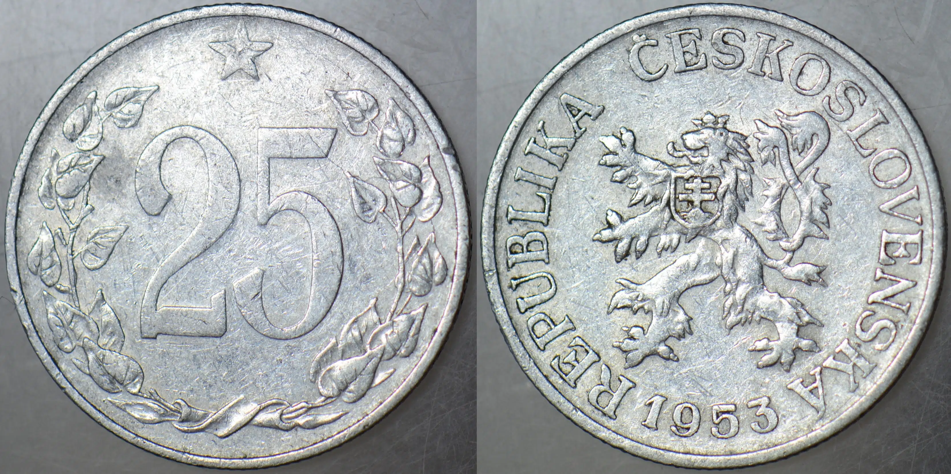 ÇEKOSLOVAKYA 25 HALERU 1954. NADİR. KATALOG DEĞERİ 35 DOLAR.