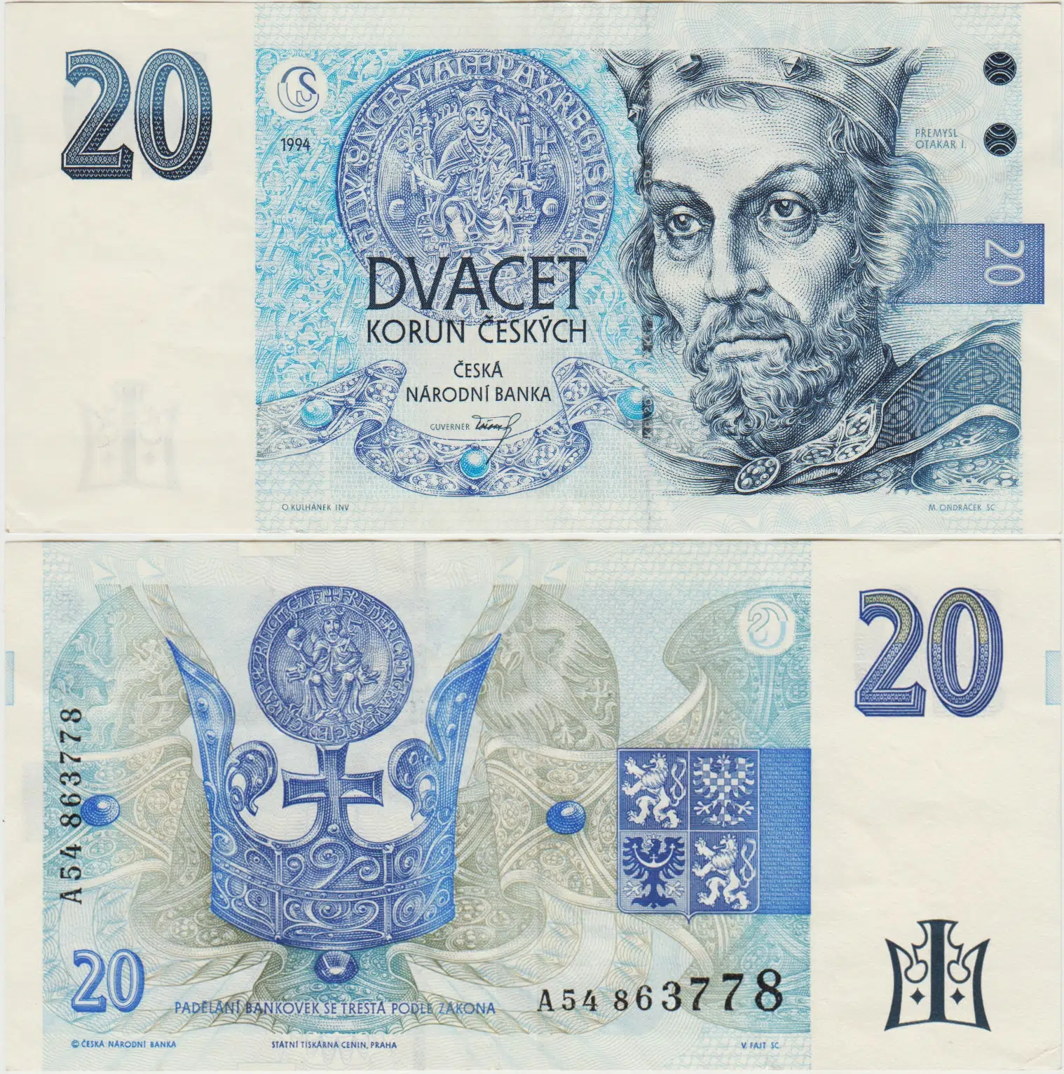 ÇEKYA 20 KORUNA 1994 ÇOK ÇOK TEMİZ+