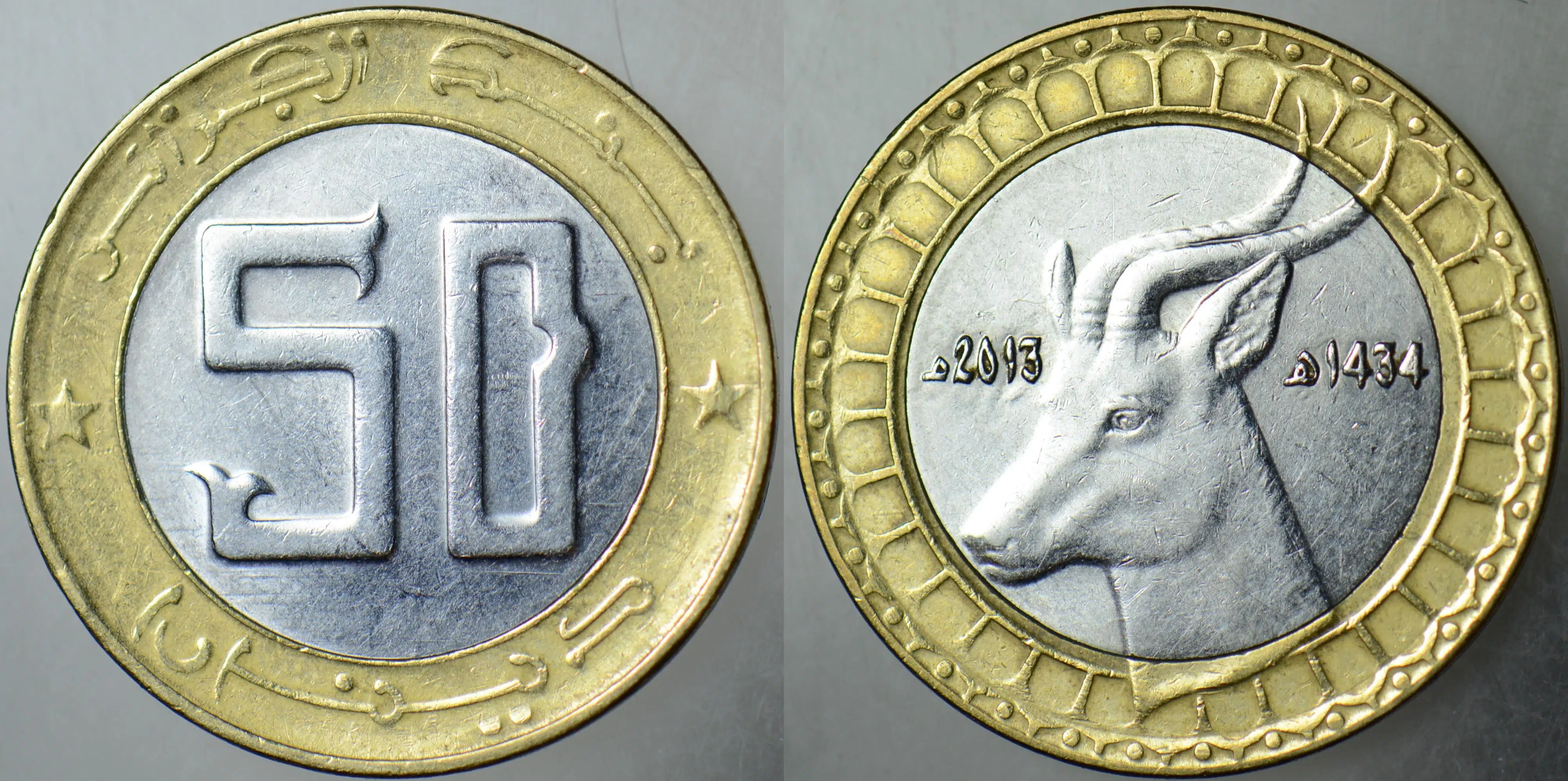 CEZAYİR 50 DİNAR 2013 GAZEL TEMALI BİMETAL.