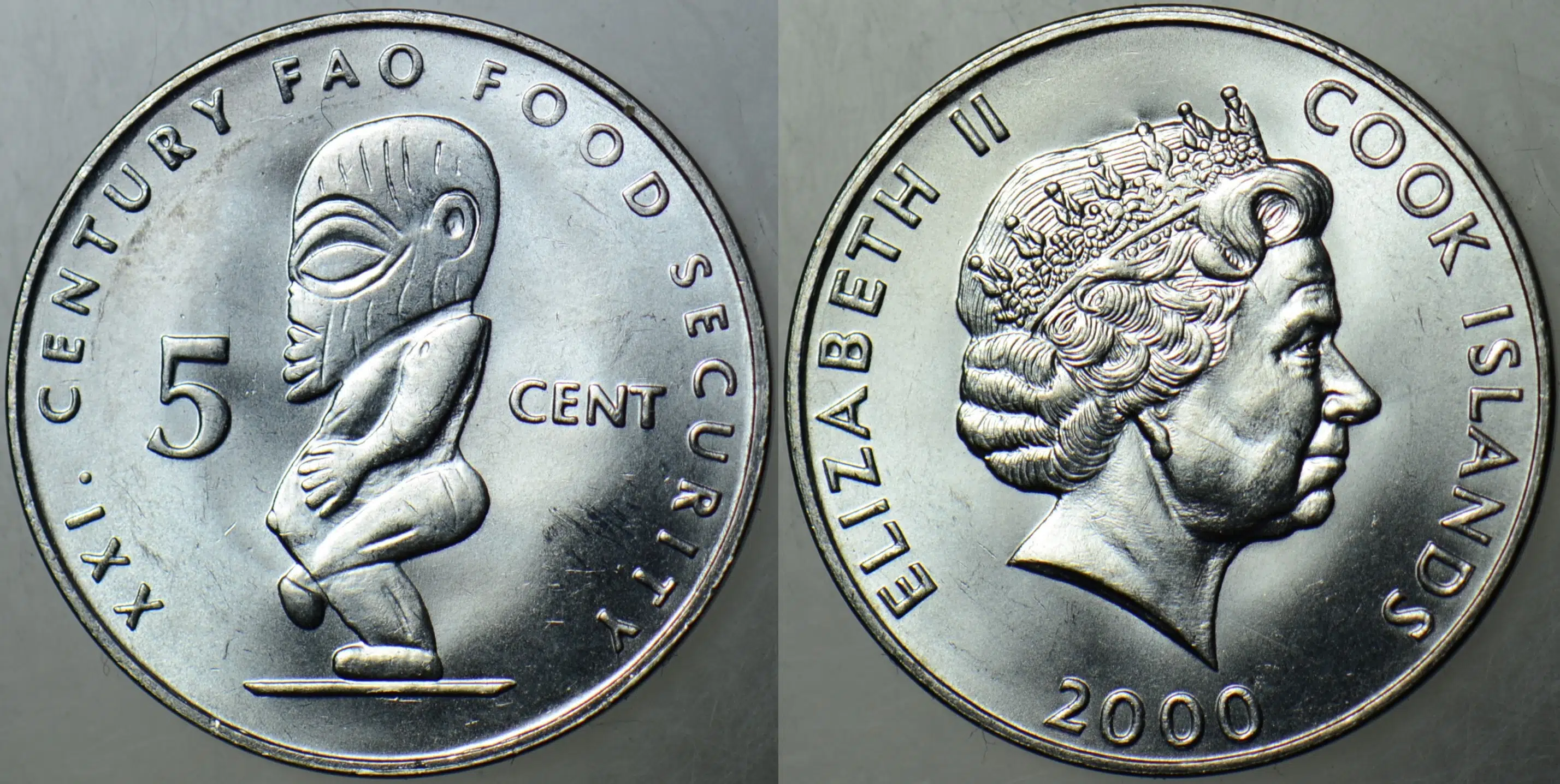 COOK ADALARI 5 CENT 2000 FAO. KRALİÇE II. ELİZABETH ÇİL.