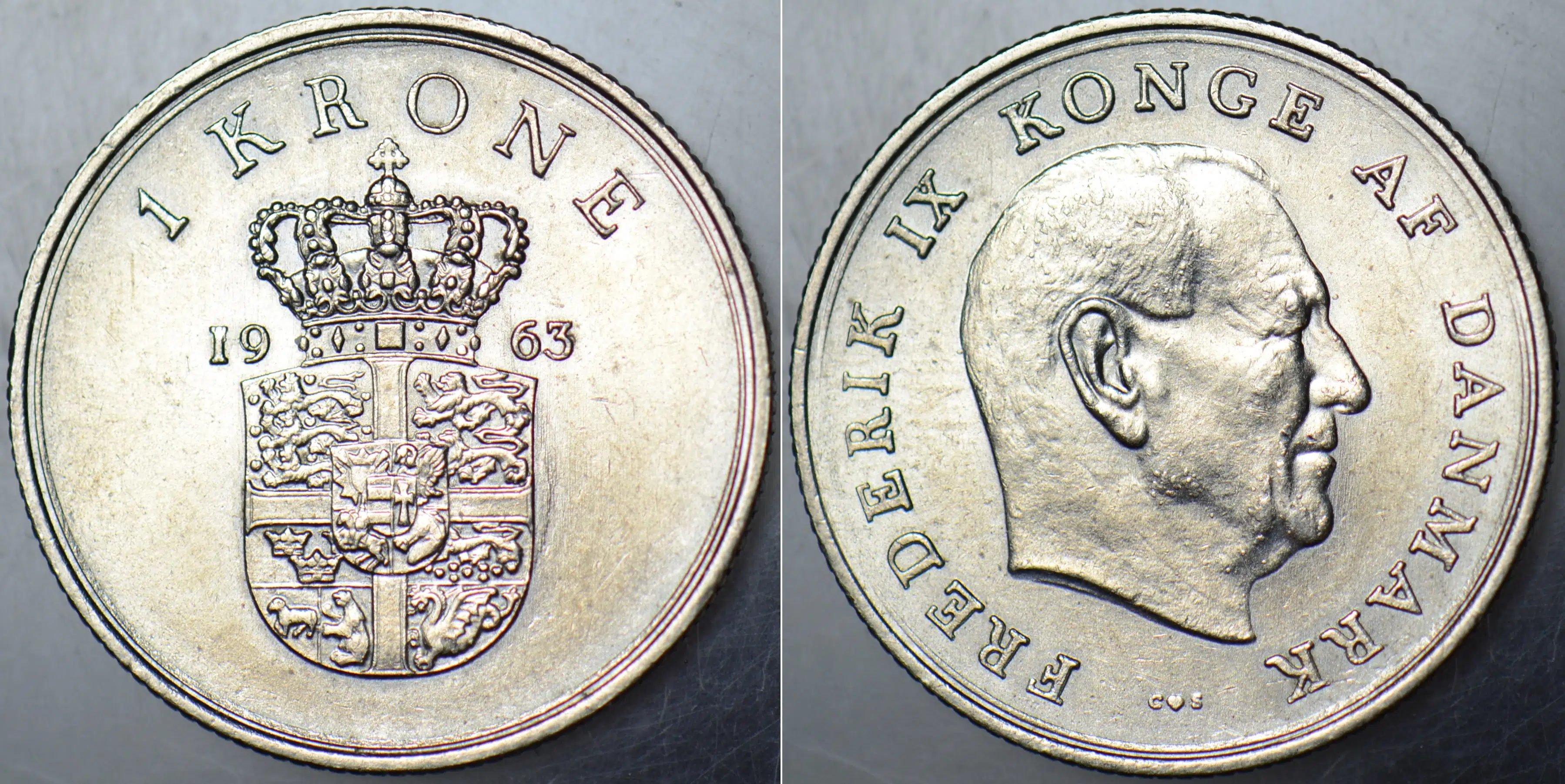 DANİMARKA 1 KRON 1963 KRAL 9. FREDERİK DÖNEMİ. ÇİLALTI.