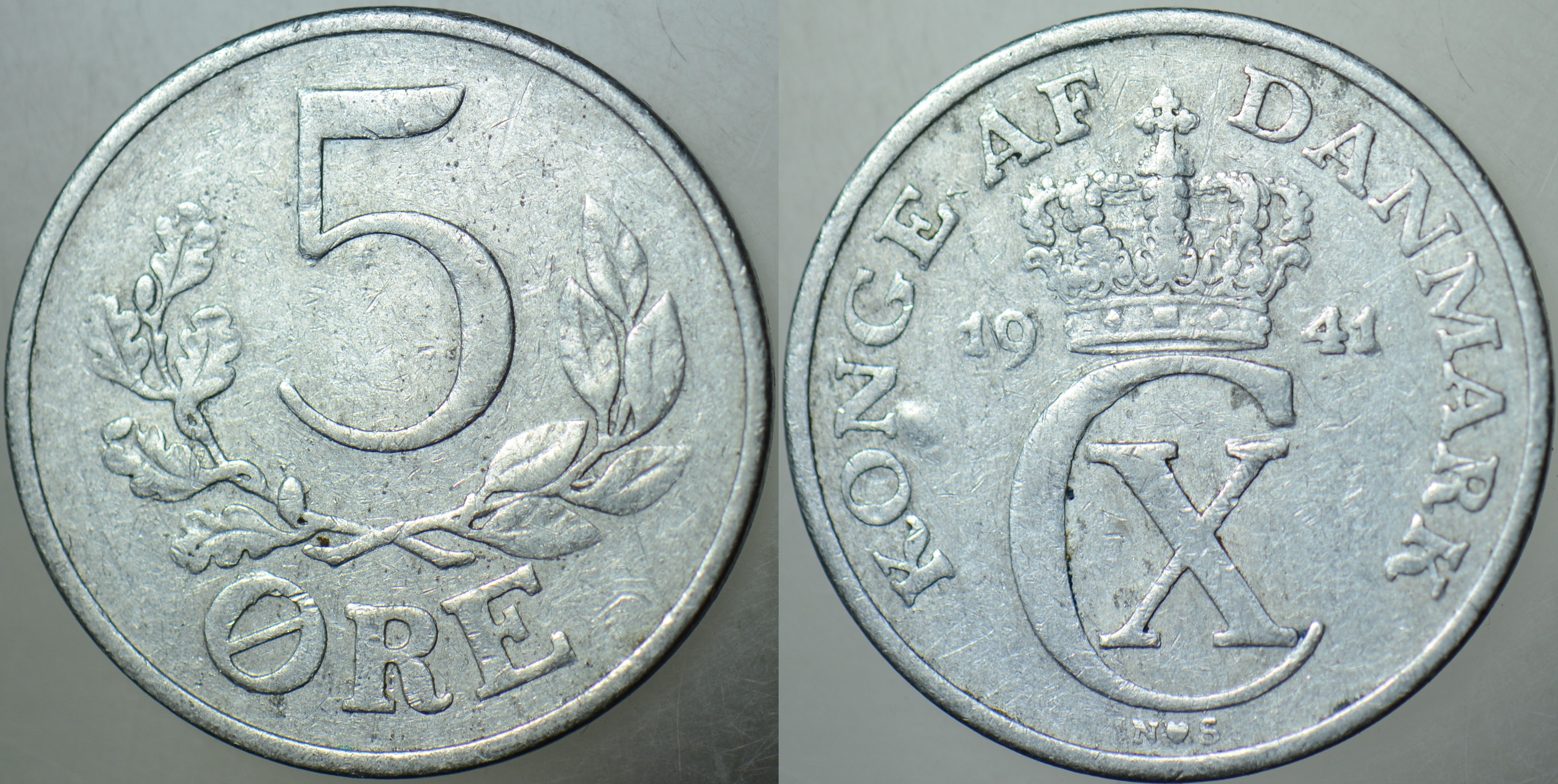 DANİMARKA 5 ÖRE 1941 İKİNCİ DÜNYA SAVAŞI - NAZİ İŞGALİ DÖNEMİ.