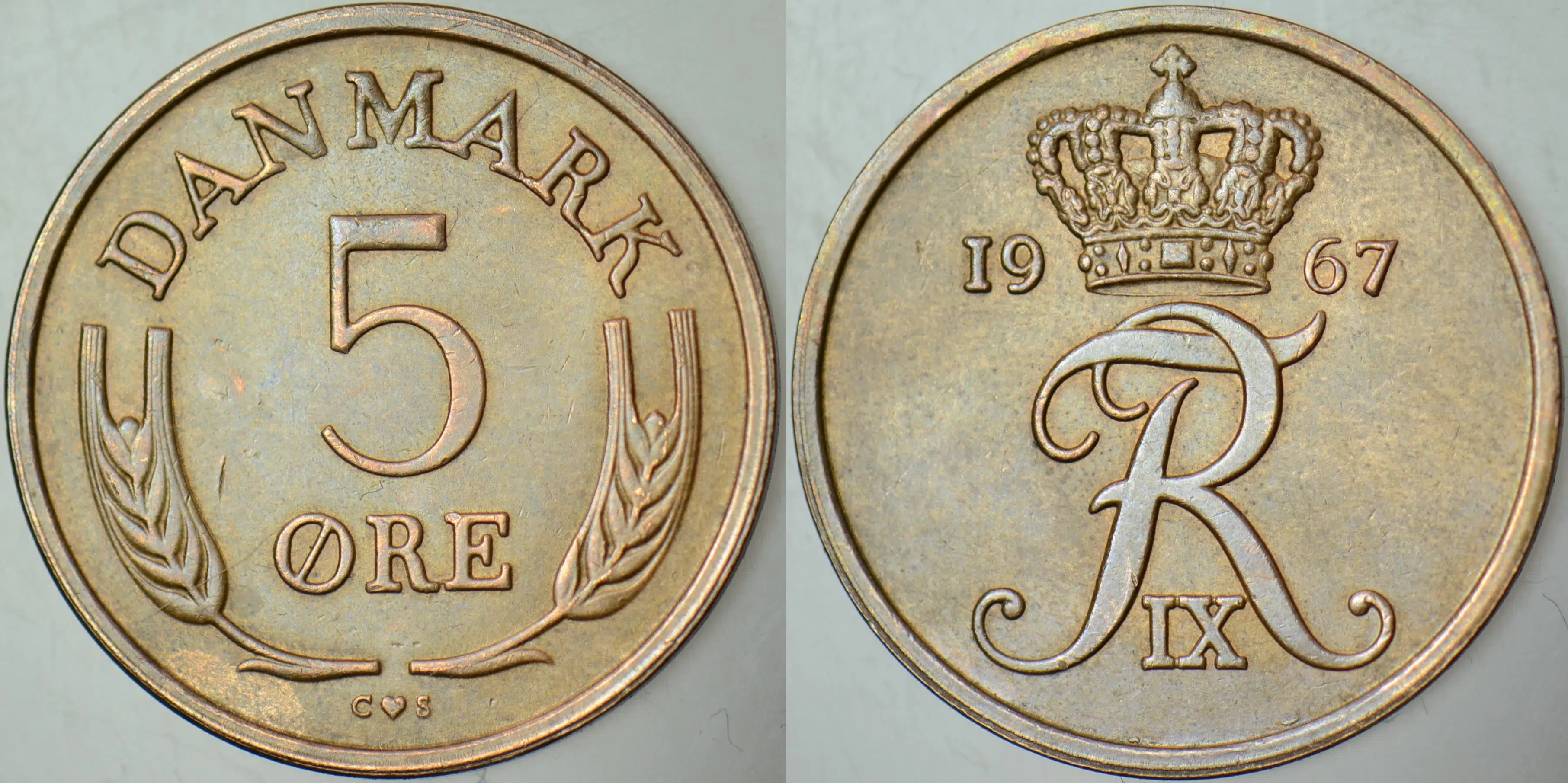 DANİMARKA 5 ÖRE 1963 BAKIR. KRAL 9. FREDERİK DÖNEMİ.