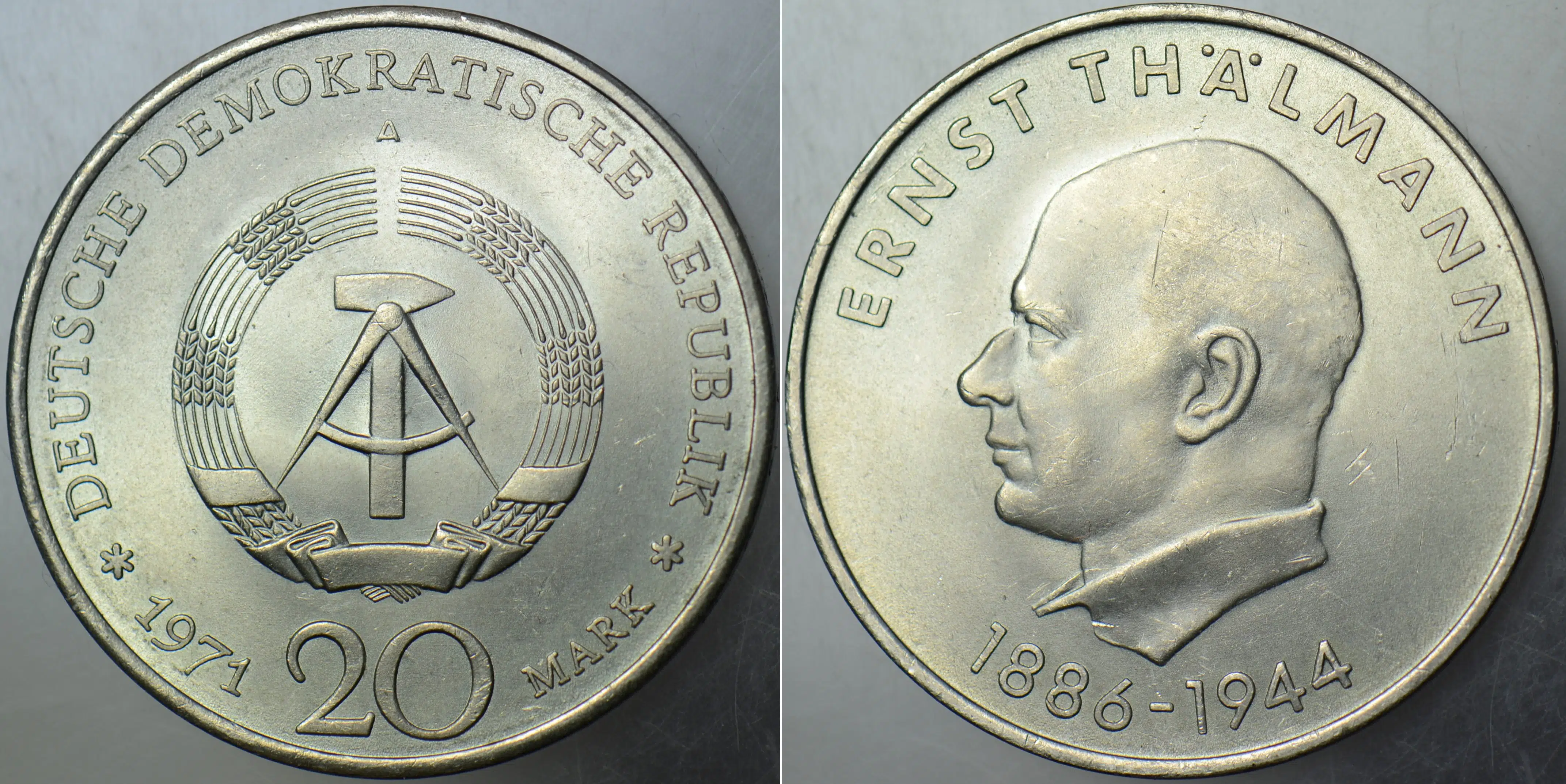 DOĞU ALMANYA 20 MARK 1971 A. ERNST THALMANN. DDR 20 MARK. ÇİL KONDİSYON