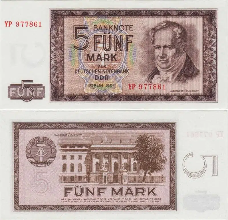DOĞU ALMANYA 5 MARK 1964 YP SERİ-REPLACEMENT. ALEXANDER VON HUMBOLDT TEMALI. ÇİL(-)