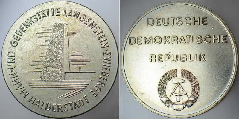 DOĞU ALMANYA LANGENSTEIN ZWIEBERGE YAHUDİ SOYKIRIMI ANITI MADALYON. 36 mm 25,4 gr. KAPSÜLÜNDE ÇİL.