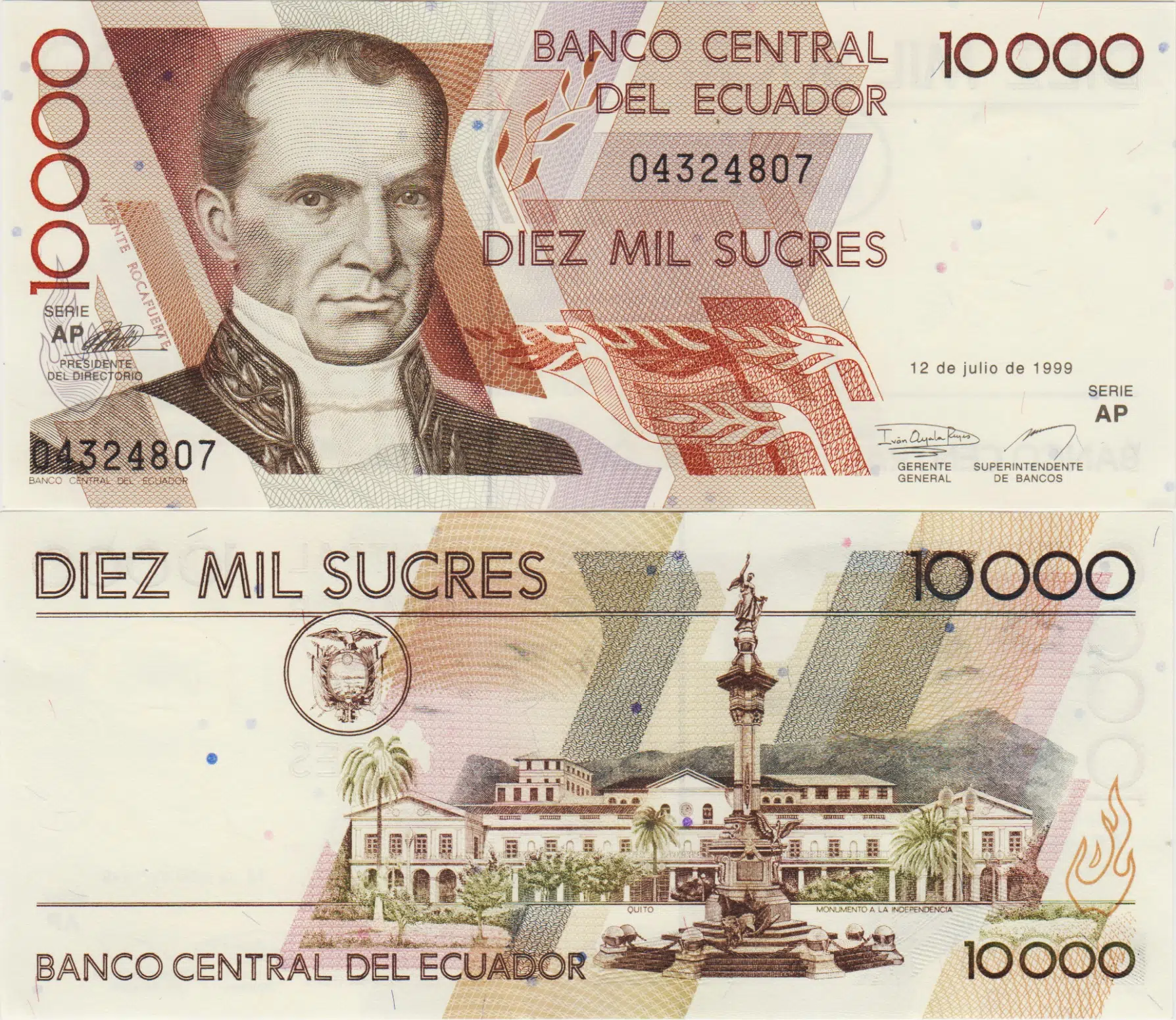 EKVADOR 10.000 SUCRE 1999 ÇİL KONDİSYON.