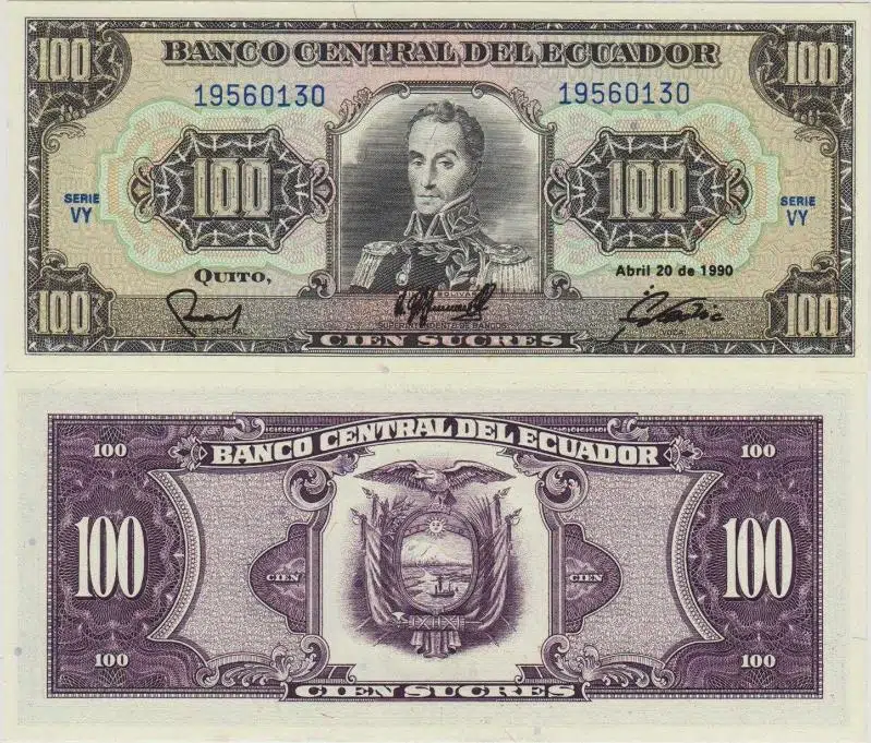 EKVADOR 100 SUCRE 1990 ÇİL KONDİSYON.