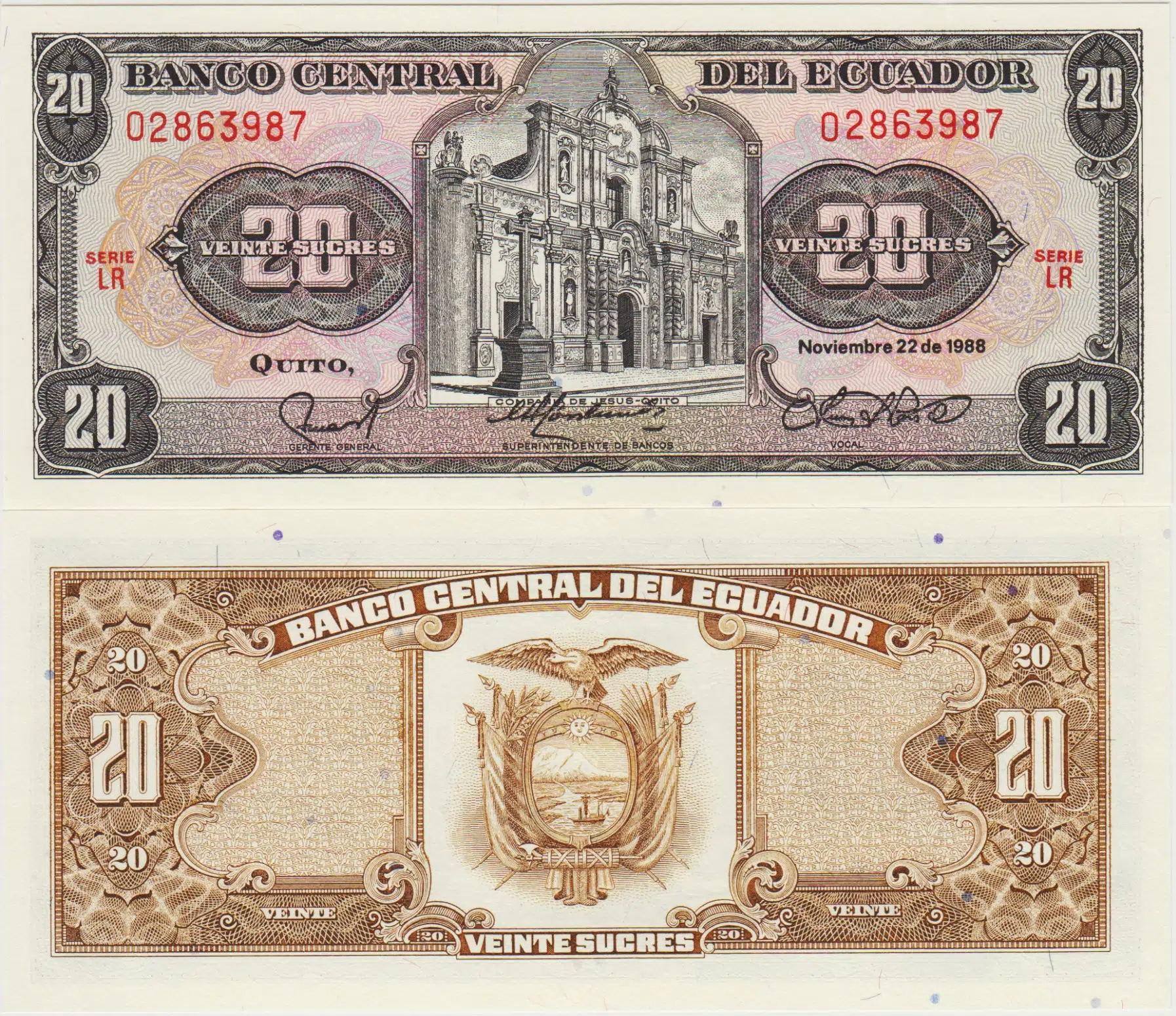 EKVADOR 20 SUCRE 1988 ÇİL KONDİSYON.