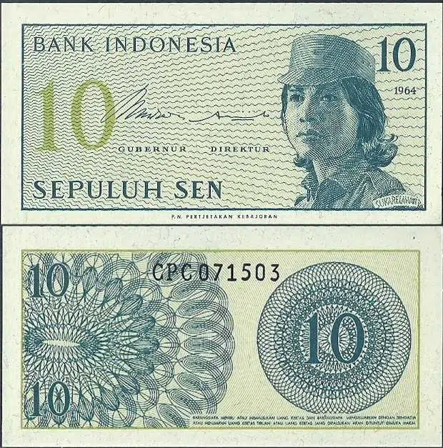 ENDONEZYA 10 SEN 1964 ÇİL KONDİSYON.