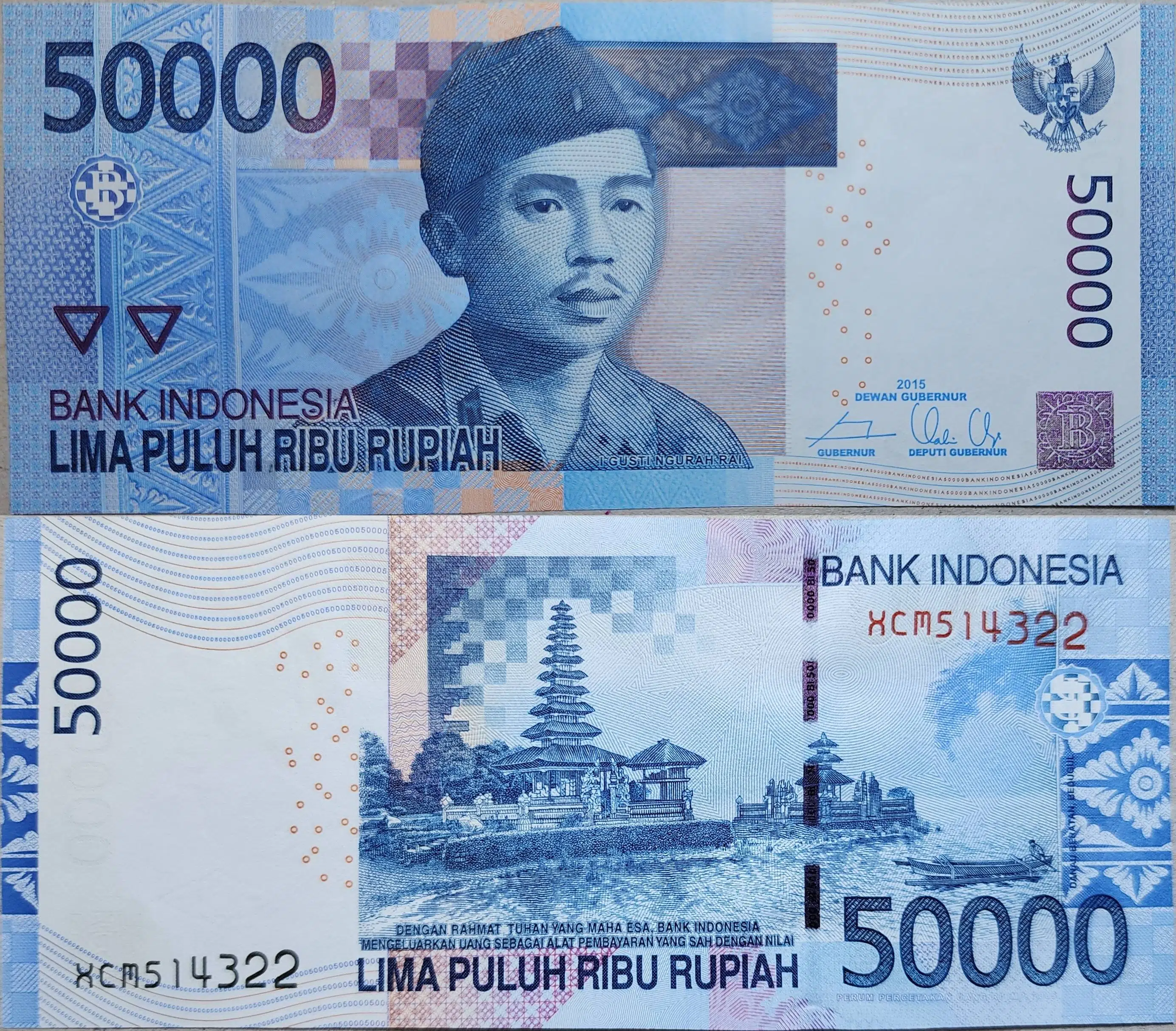 ENDONEZYA 50.000 RUPİAH 2015 REPLACEMENT. İKİ KÖŞESİNDE KIRIK VAR ÇİL(-)