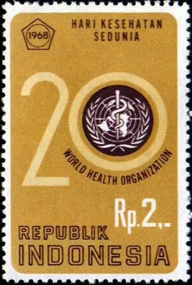 ENDONEZYA DÜNYA SAĞLIK ÖRGÜTÜ 20. YIL HATIRA PUL 1968 MNH DAMGASIZ.