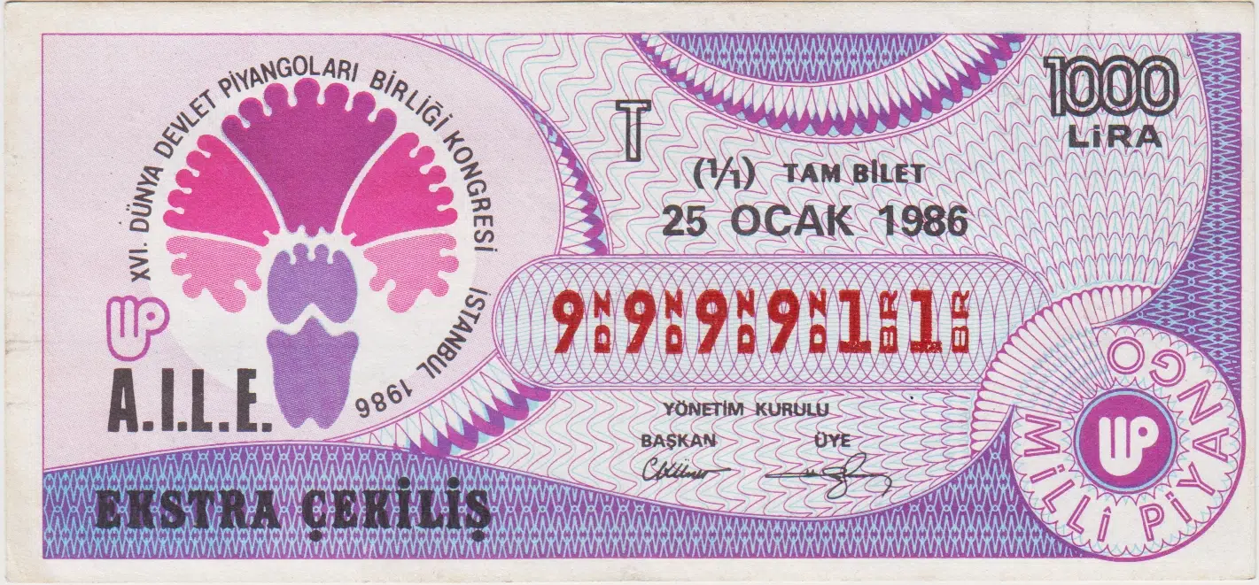 ESKİ MİLLİ PİYANGO 25 OCAK 1986 EKSTRA ÇEKİLİŞ TAM BİLET. GÜZEL SERİ NOLU.