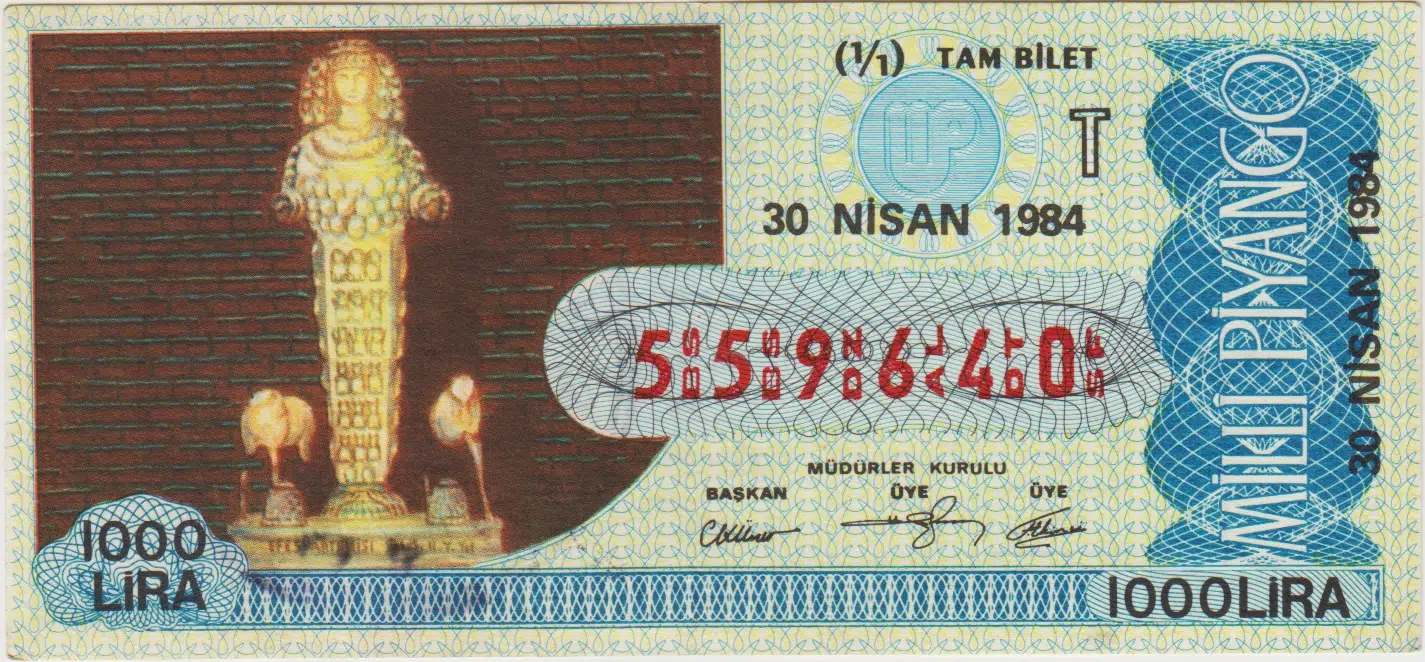 ESKİ MİLLİ PİYANGO 30 NİSAN 1984 TAM BİLET-EFES ARTEMİSİ.