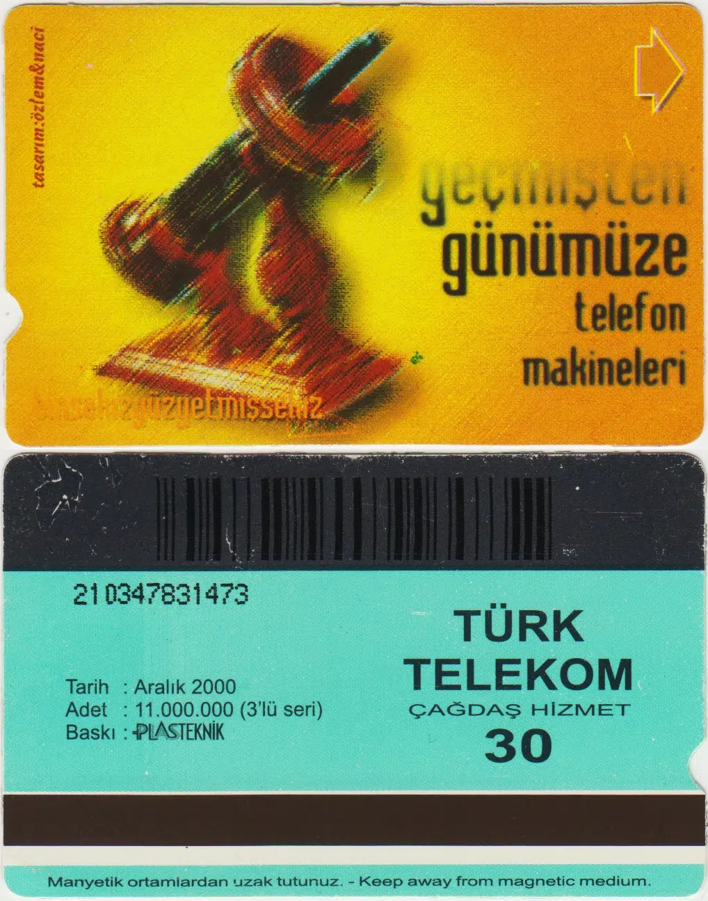 ESKİ TELEFON KARTI 30 KONTÖR-GEÇMİŞTEN GÜNÜMÜZE TELEFON MAKİNELERİ. ARALIK 2000.